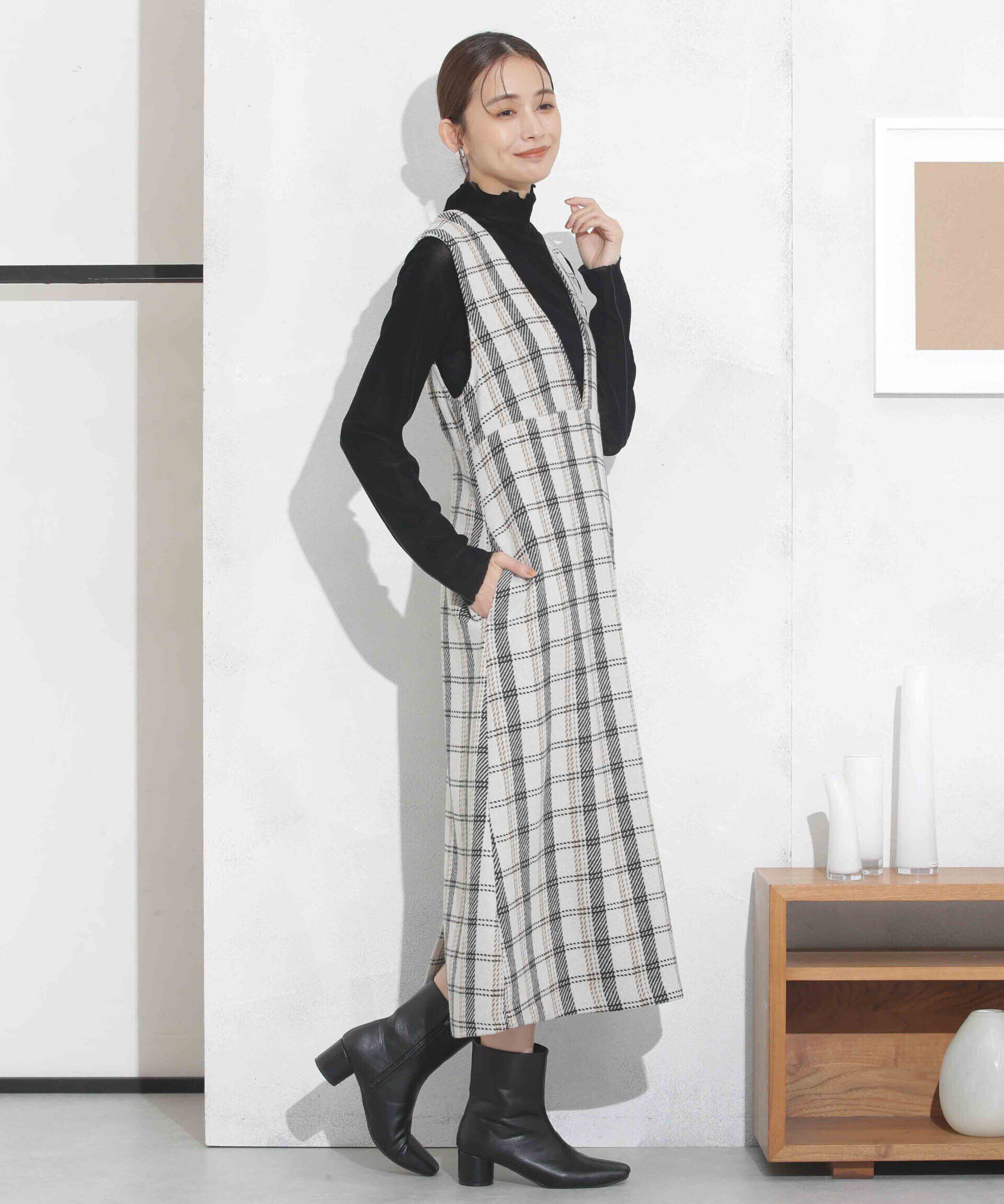 nano･universe「ビッグチェックVネックワンピース」|ワンピース|