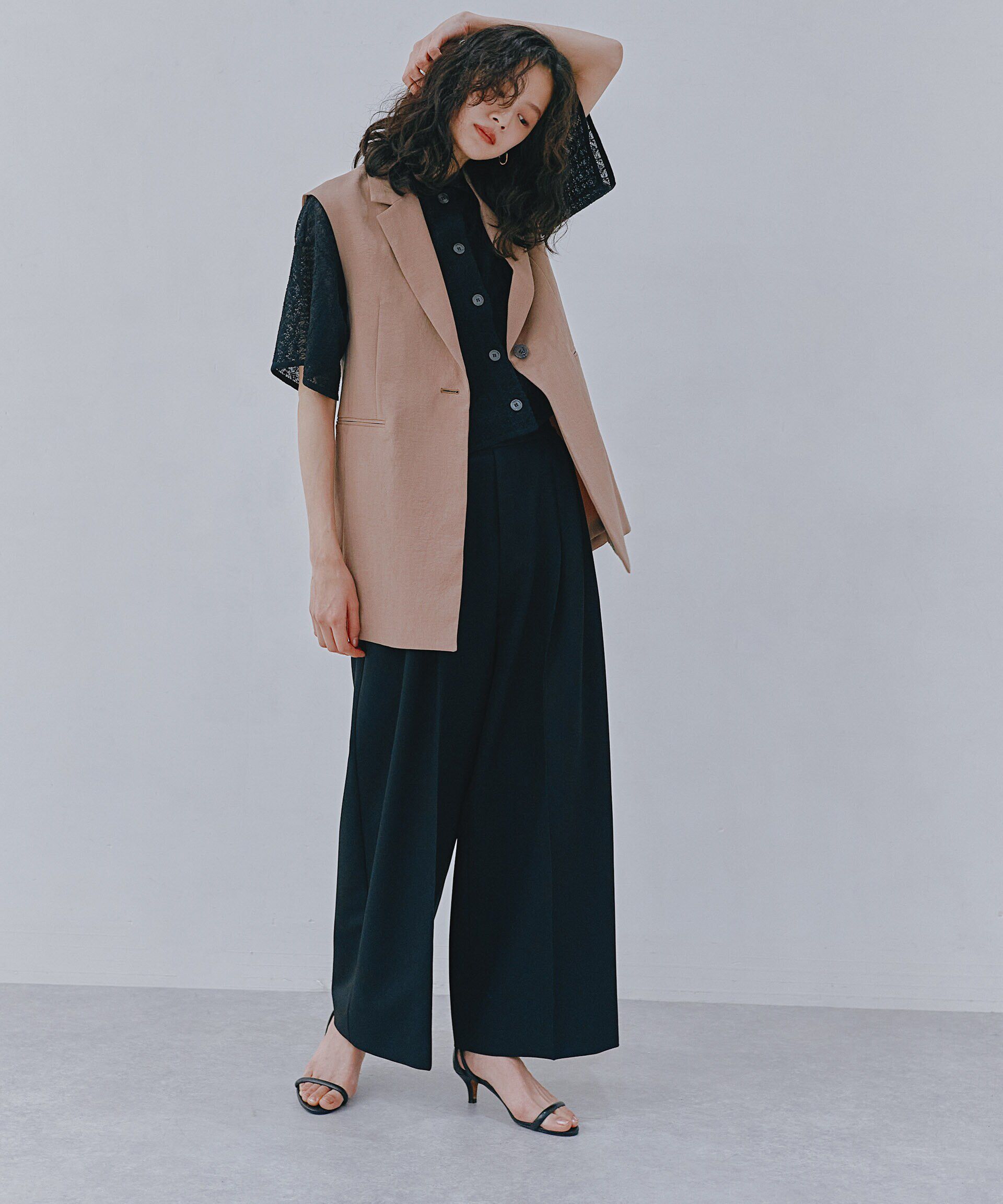 nano･universe「ピンタックイージーワイドパンツ」|チノ|