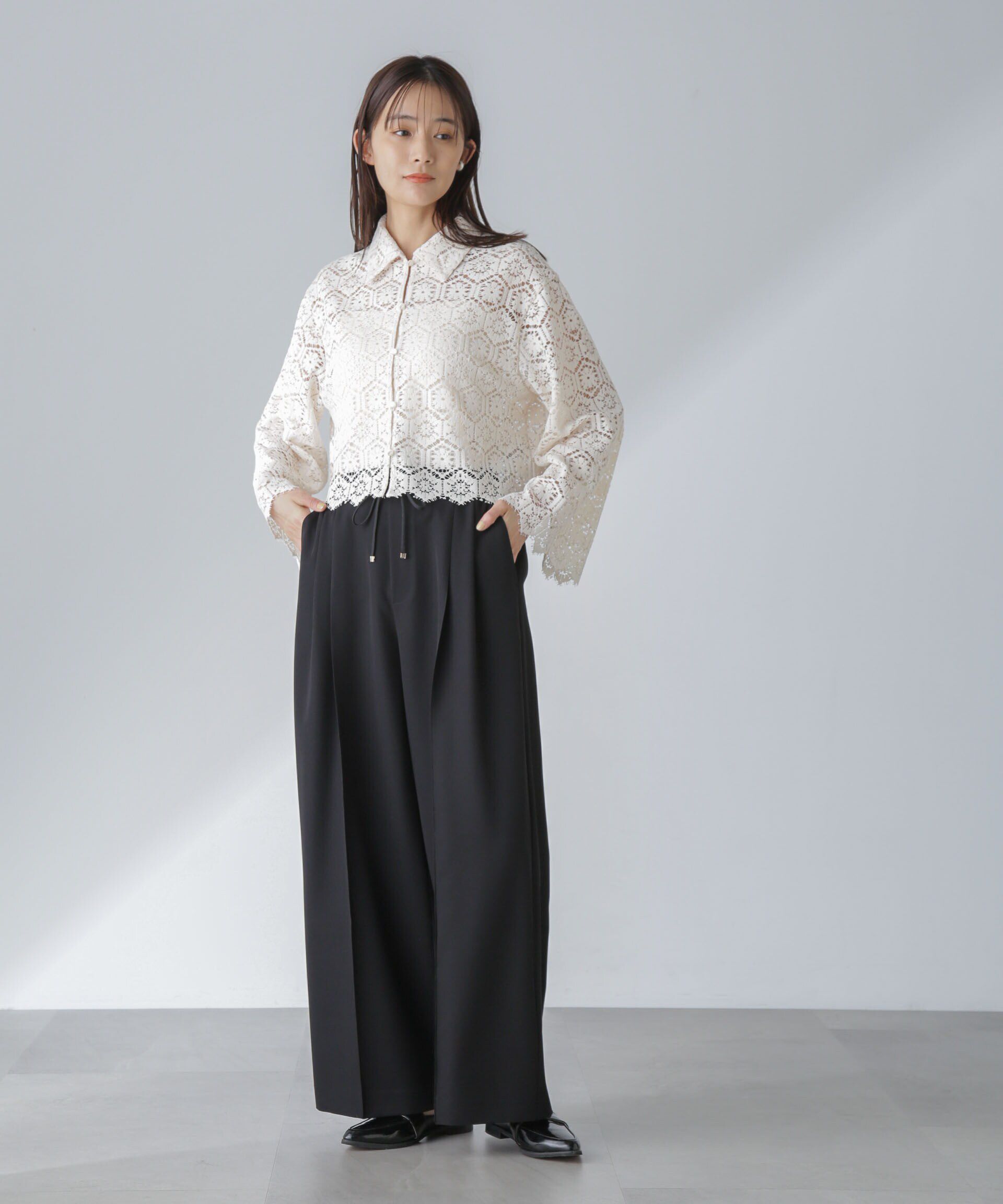 nano･universe「ピンタックイージーワイドパンツ」|チノ|