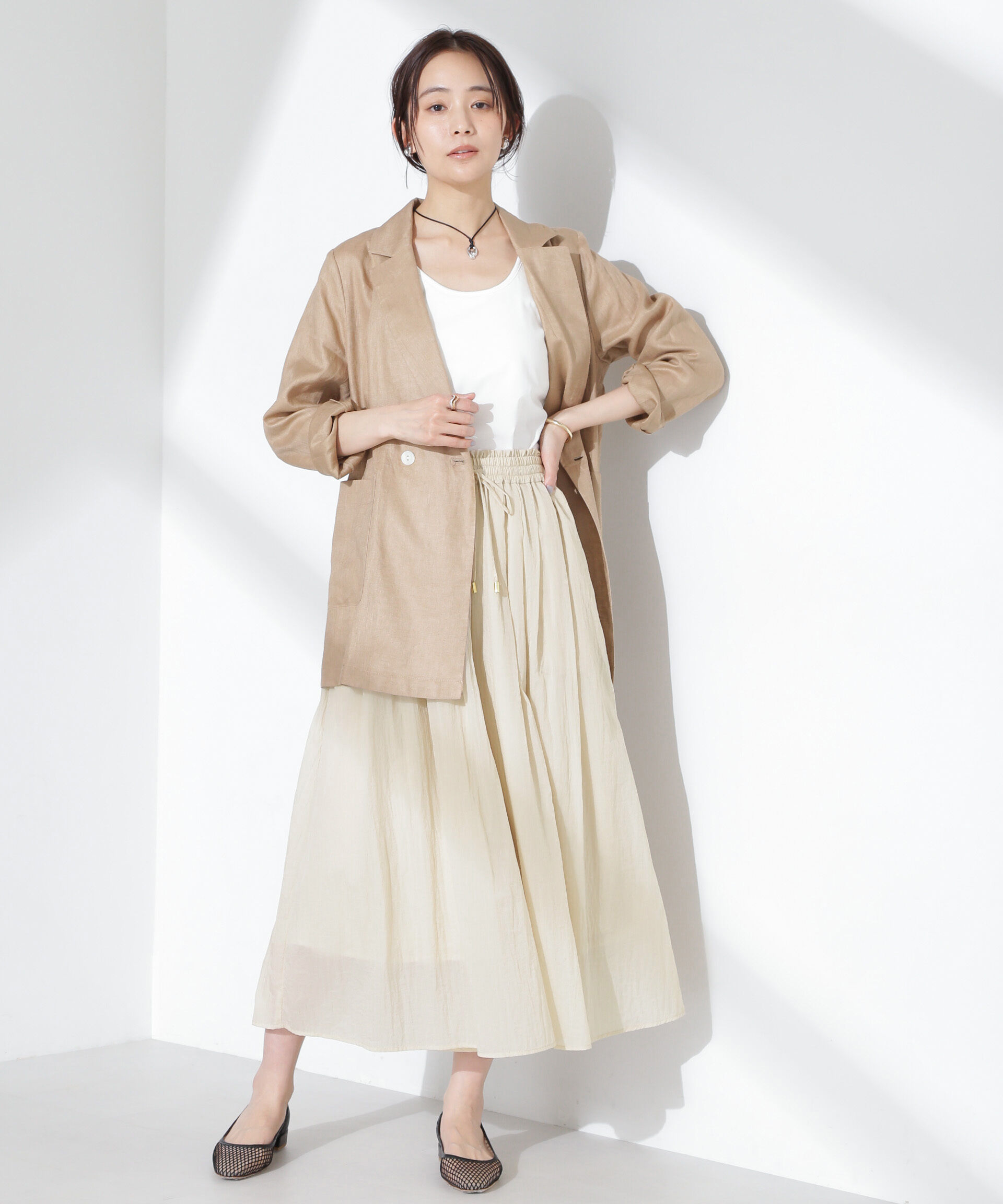 nano･universe「ナイロンタッサーギャザースカーチョ（セットアップ可）」|チノ|