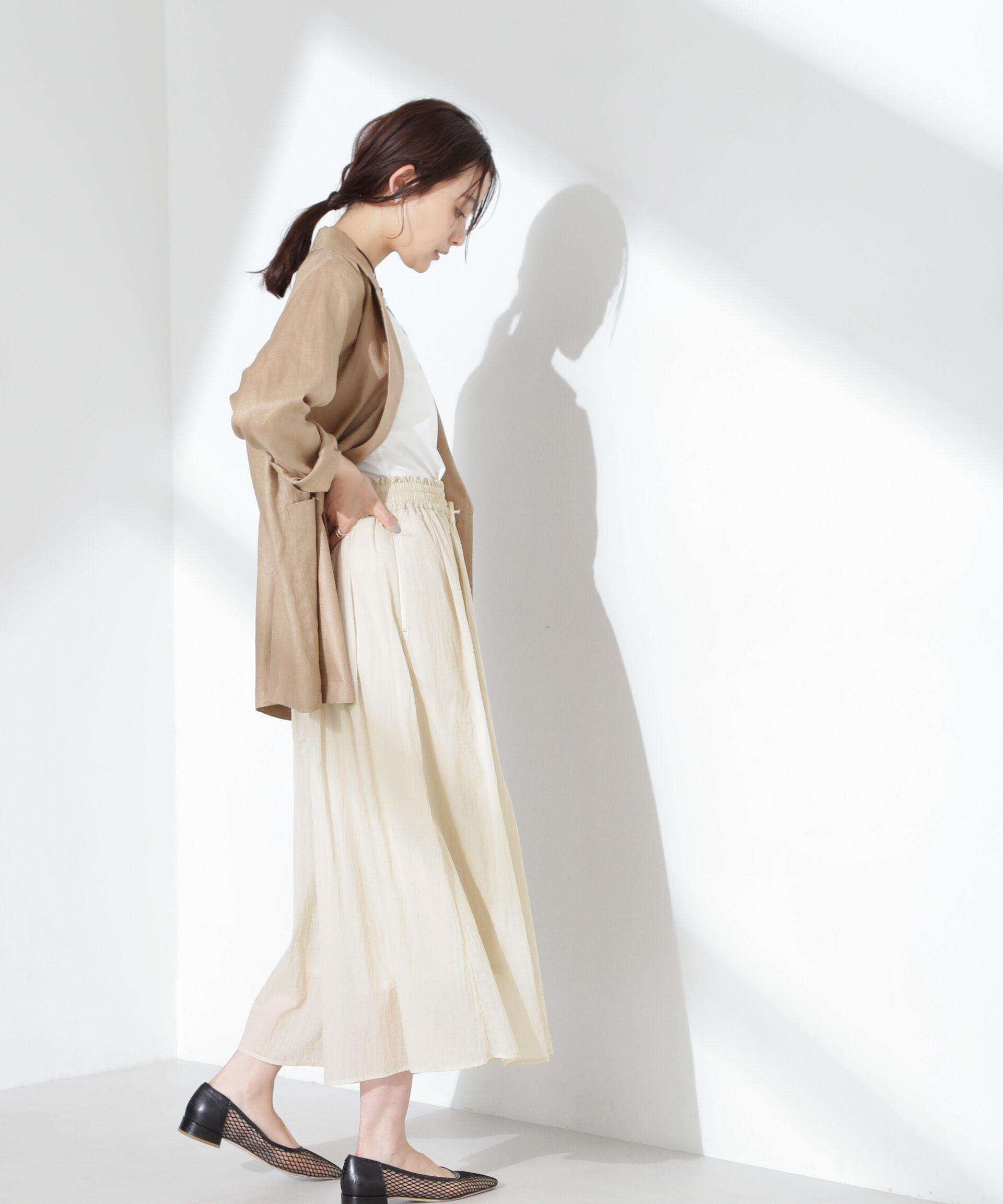 nano･universe「ナイロンタッサーギャザースカーチョ（セットアップ可）」|チノ|