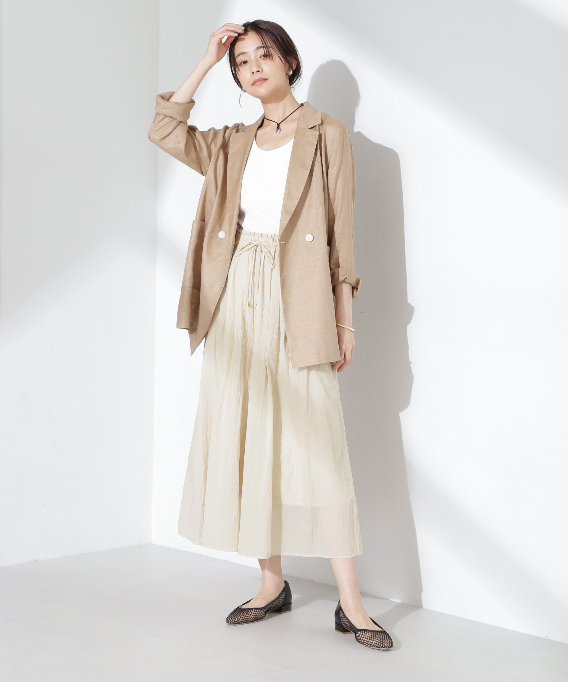 nano･universe「ナイロンタッサーギャザースカーチョ（セットアップ可）」|チノ|