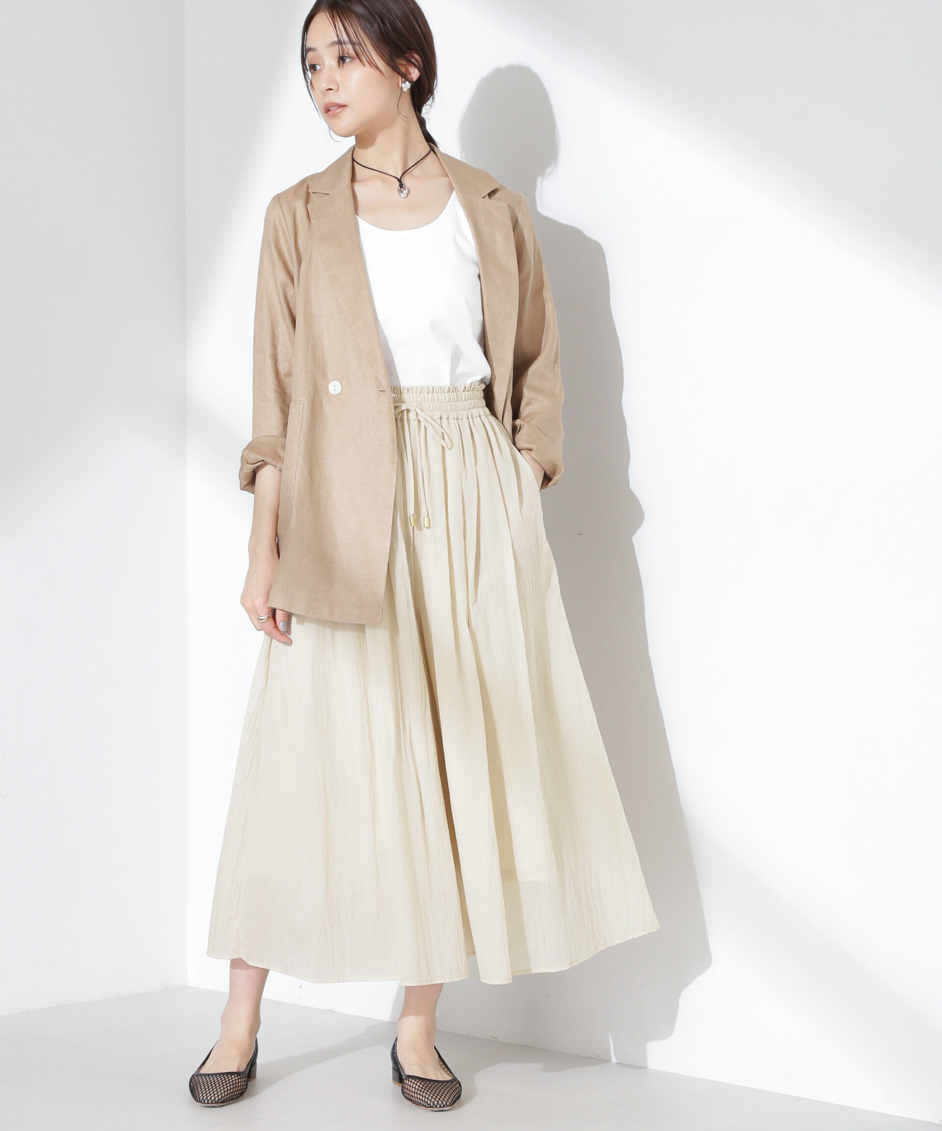 nano･universe「ナイロンタッサーギャザースカーチョ（セットアップ可）」|チノ|