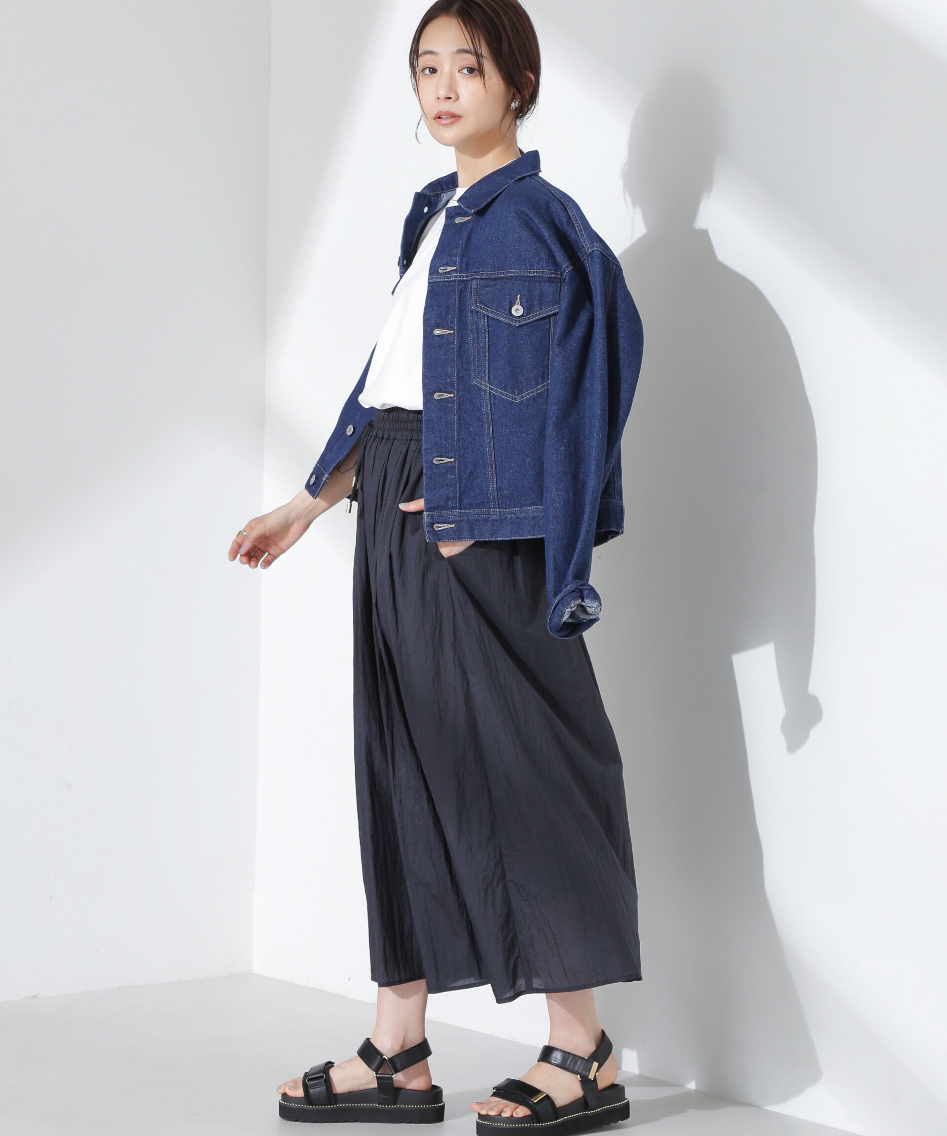 nano･universe「ナイロンタッサーギャザースカーチョ（セットアップ可）」|チノ|