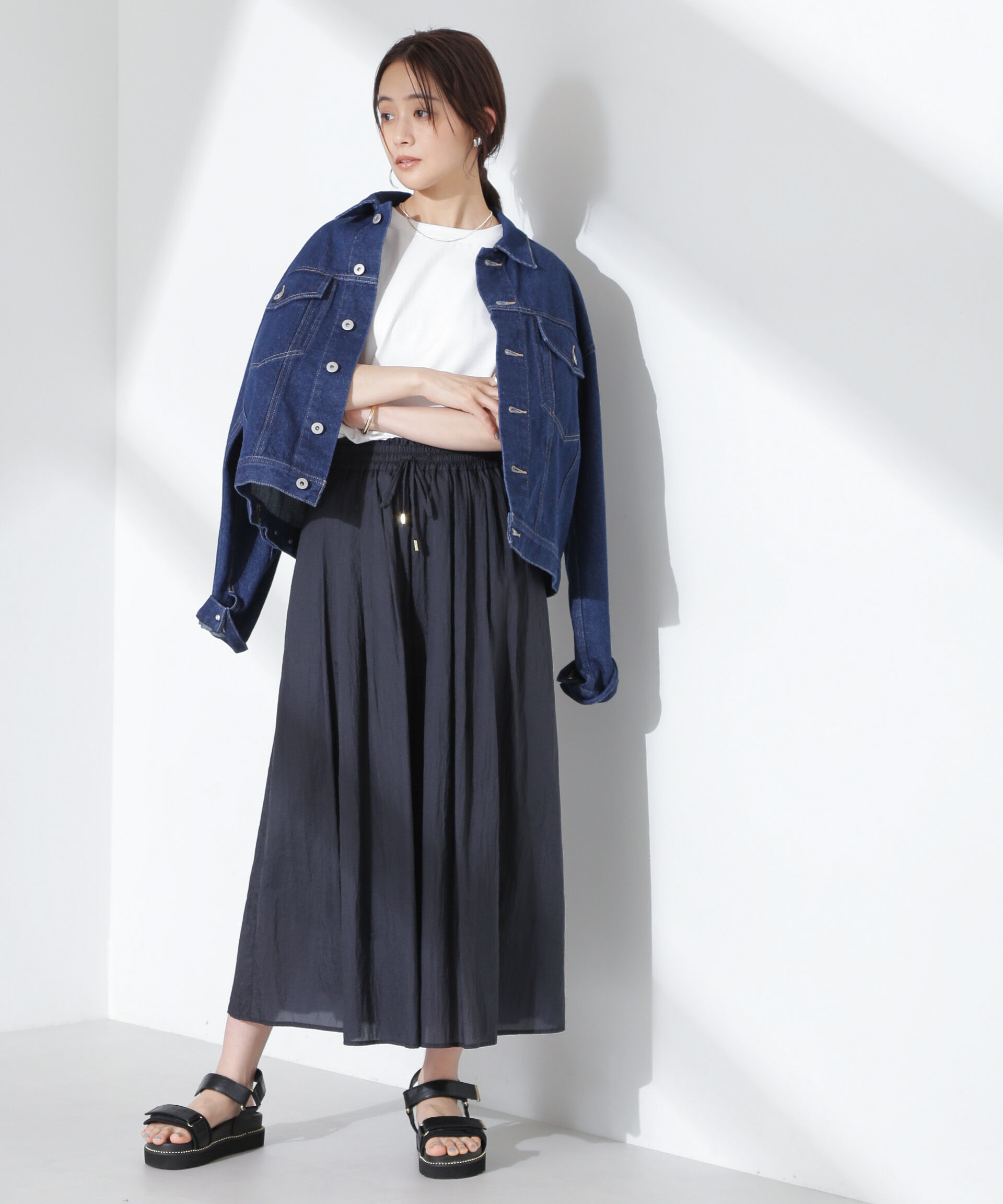 nano･universe「ナイロンタッサーギャザースカーチョ（セットアップ可）」|チノ|