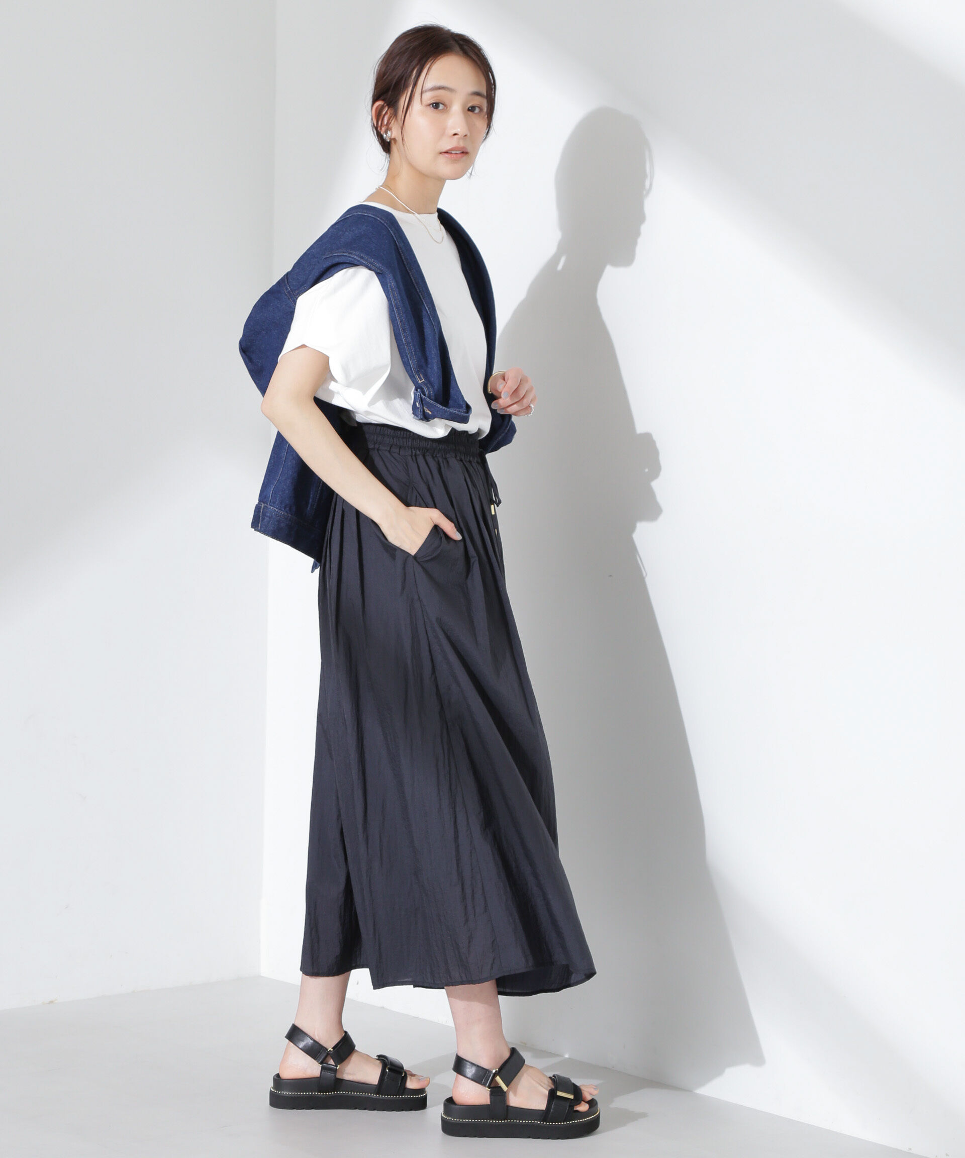 nano･universe「ナイロンタッサーギャザースカーチョ（セットアップ可）」|チノ|