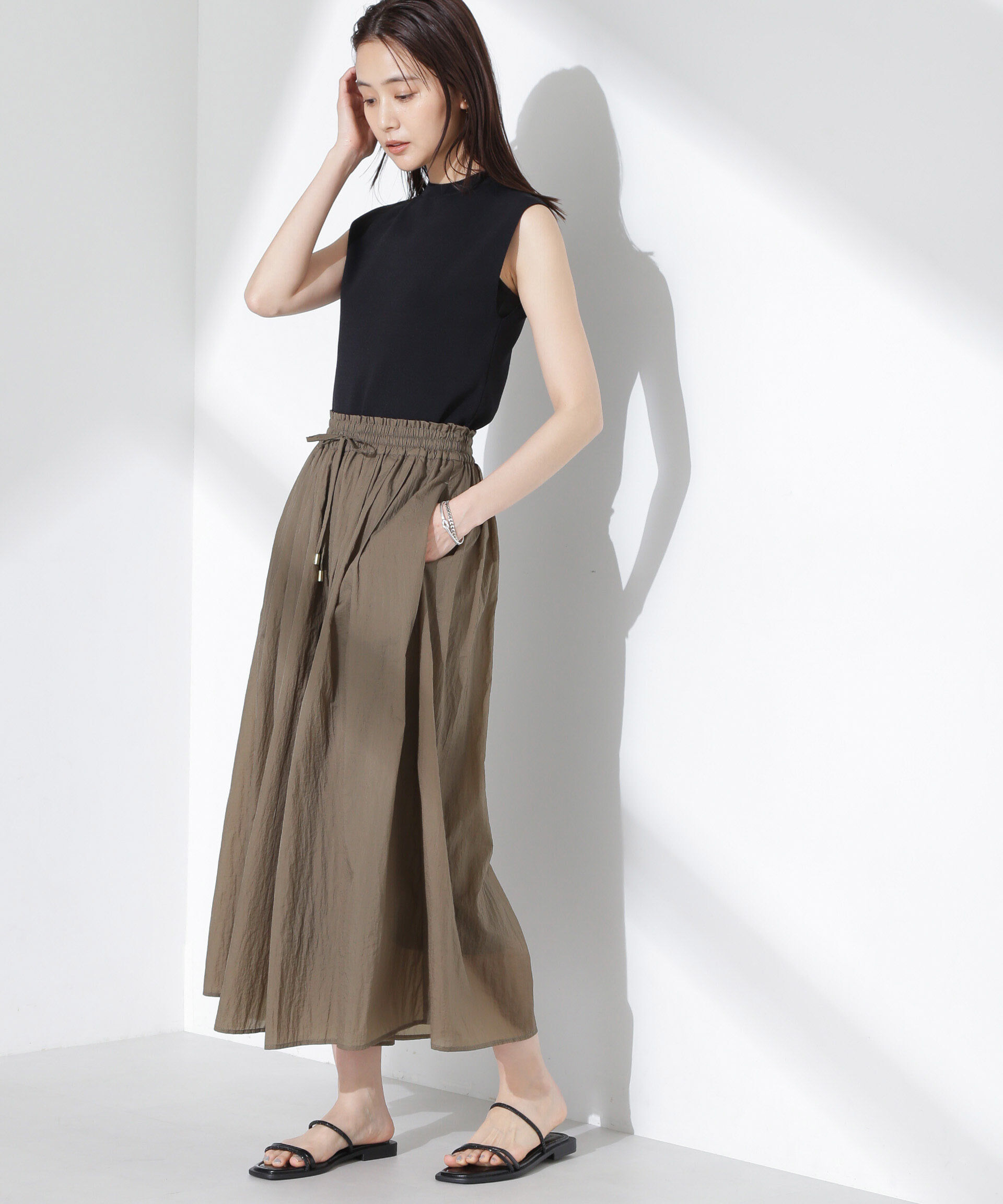 nano･universe「ナイロンタッサーギャザースカーチョ（セットアップ可）」|チノ|