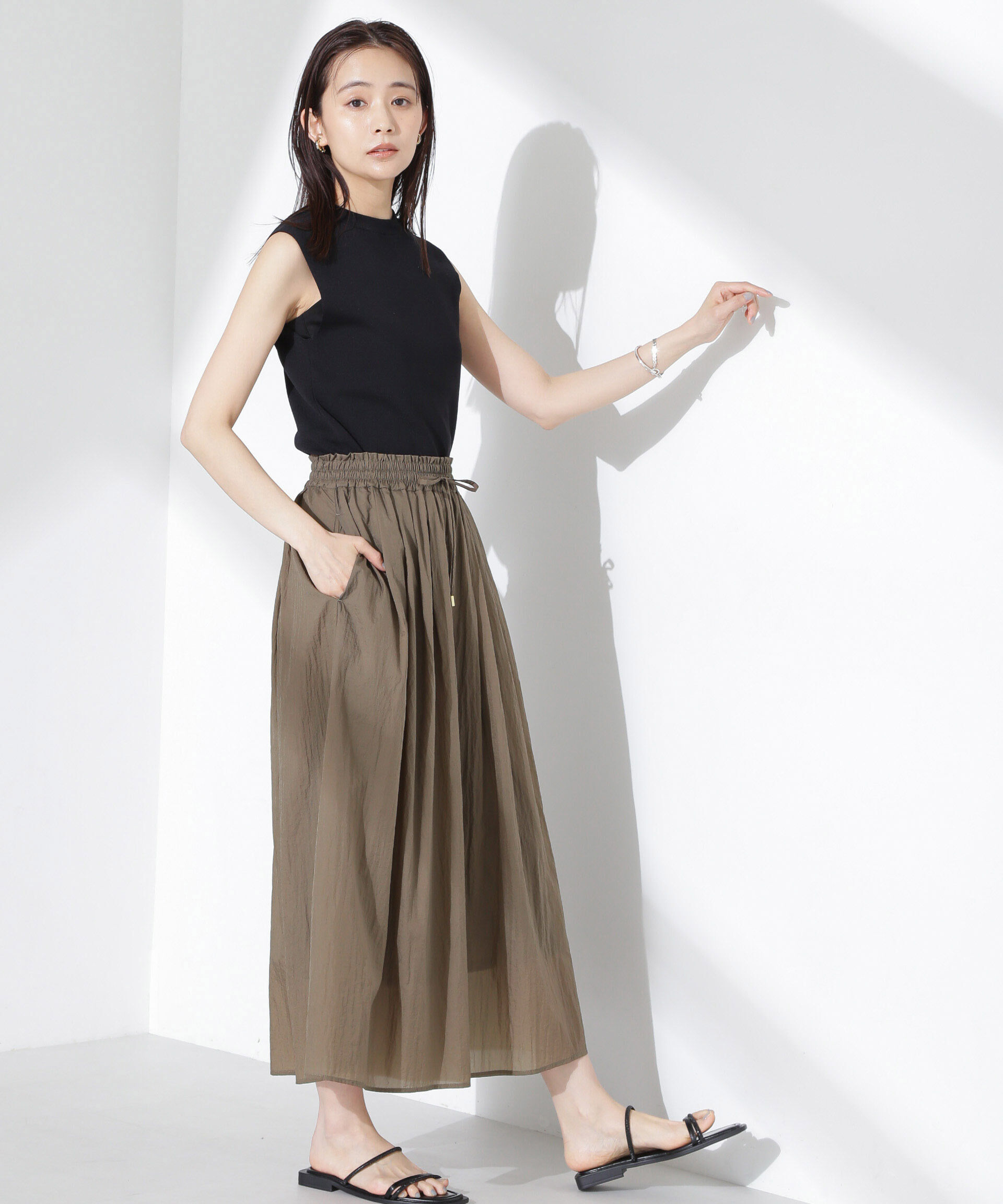 nano･universe「ナイロンタッサーギャザースカーチョ（セットアップ可）」|チノ|