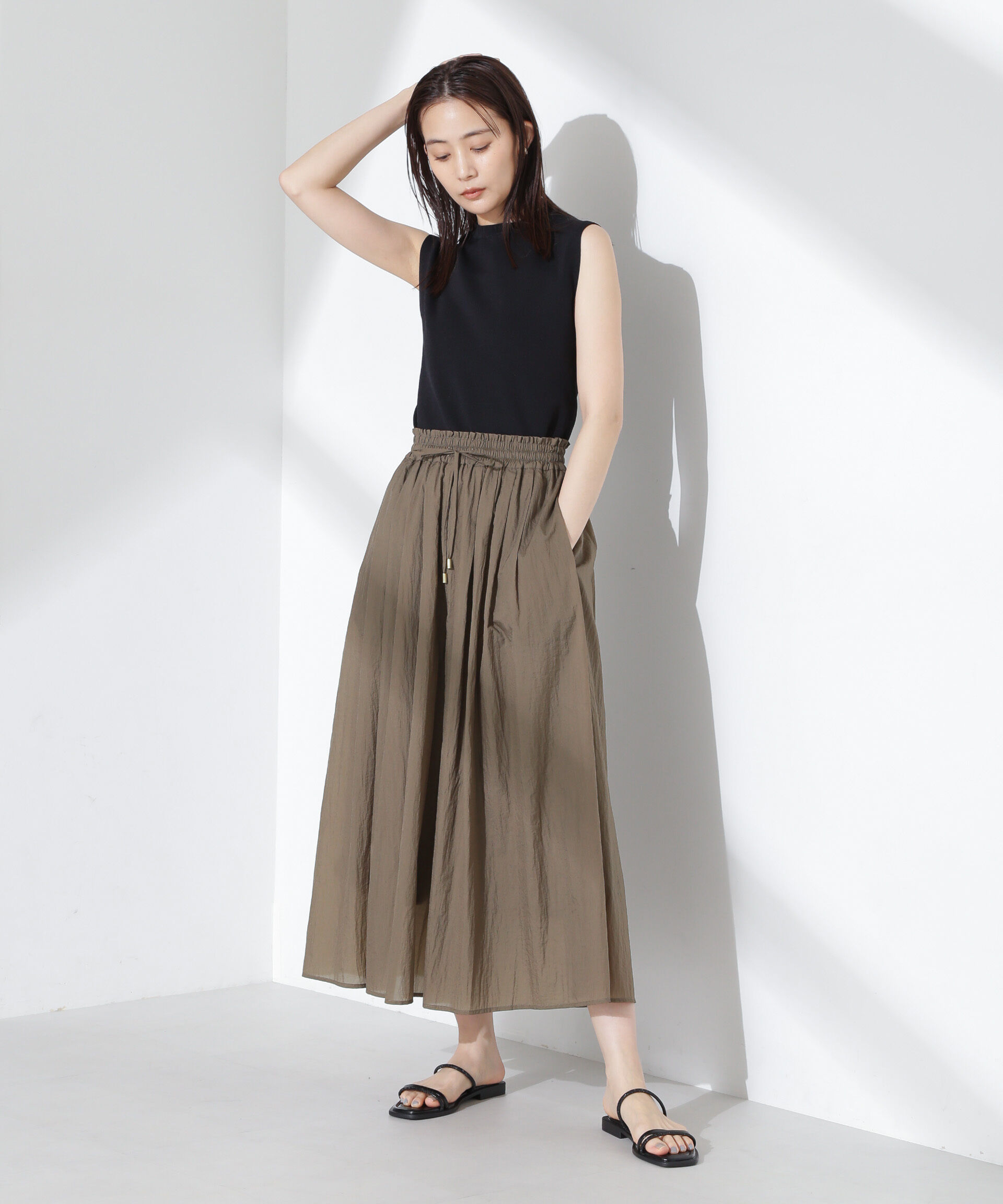 nano･universe「ナイロンタッサーギャザースカーチョ（セットアップ可）」|チノ|