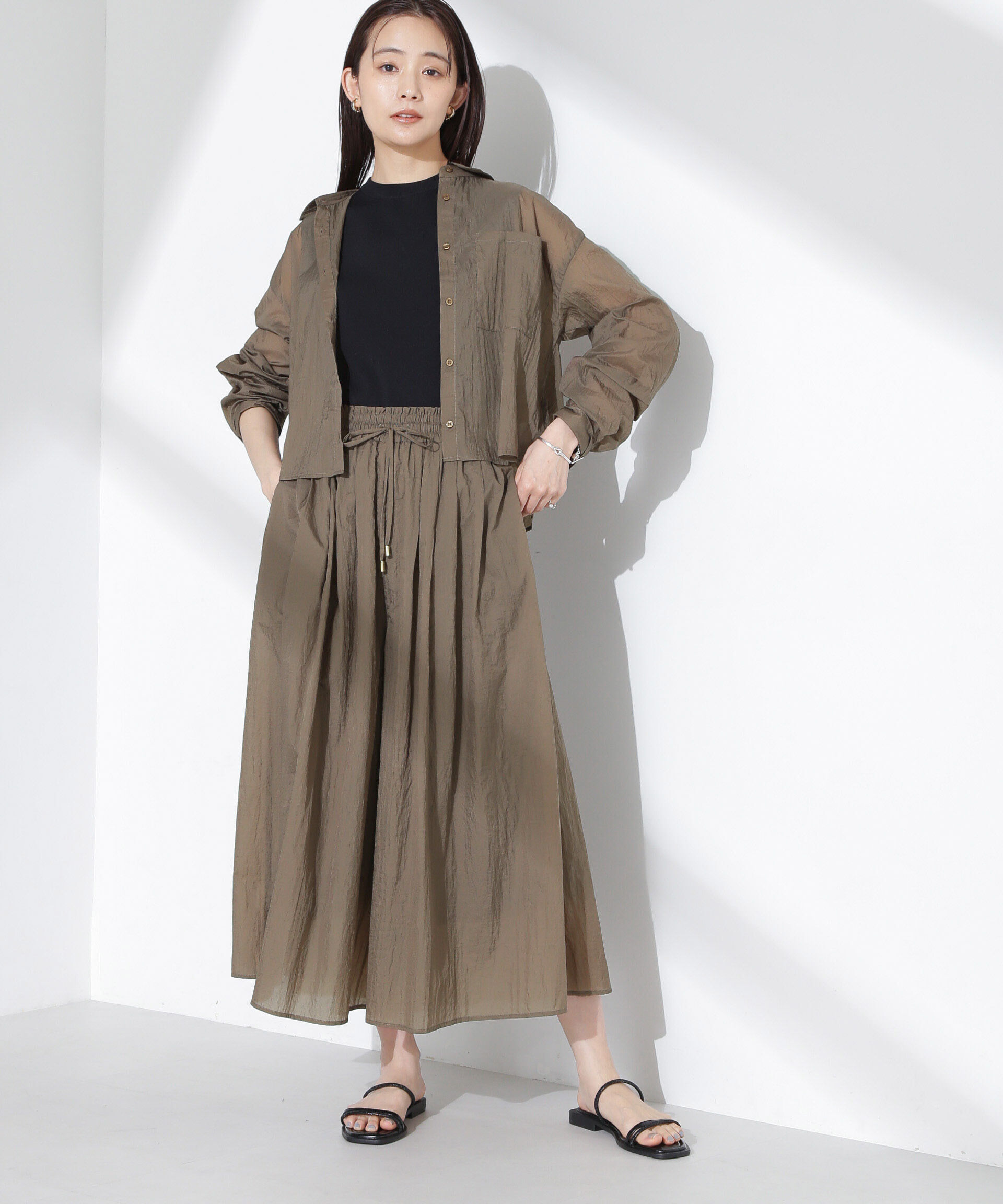 nano･universe「ナイロンタッサーギャザースカーチョ（セットアップ可）」|チノ|