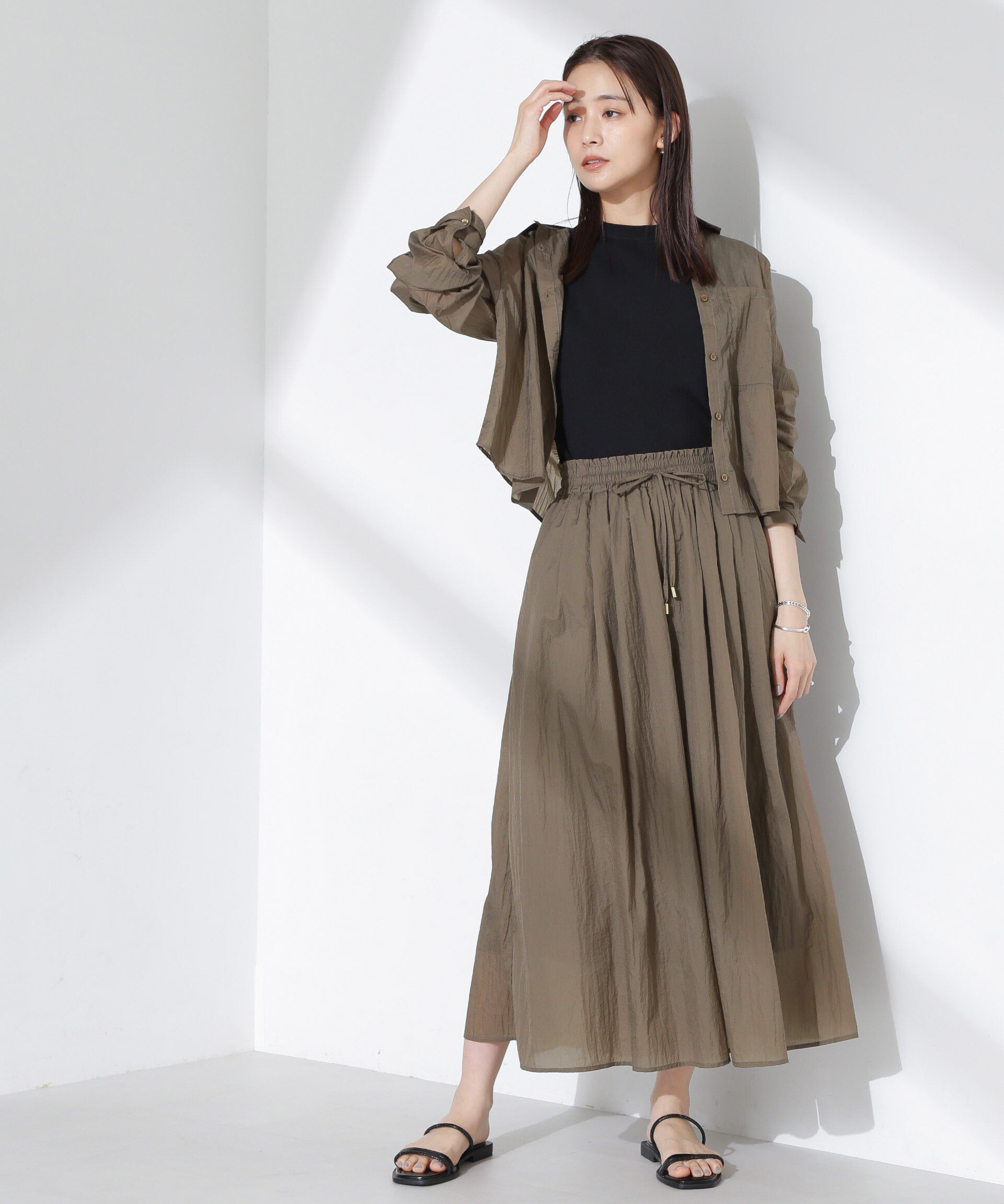 nano･universe「ナイロンタッサーギャザースカーチョ（セットアップ可）」|チノ|