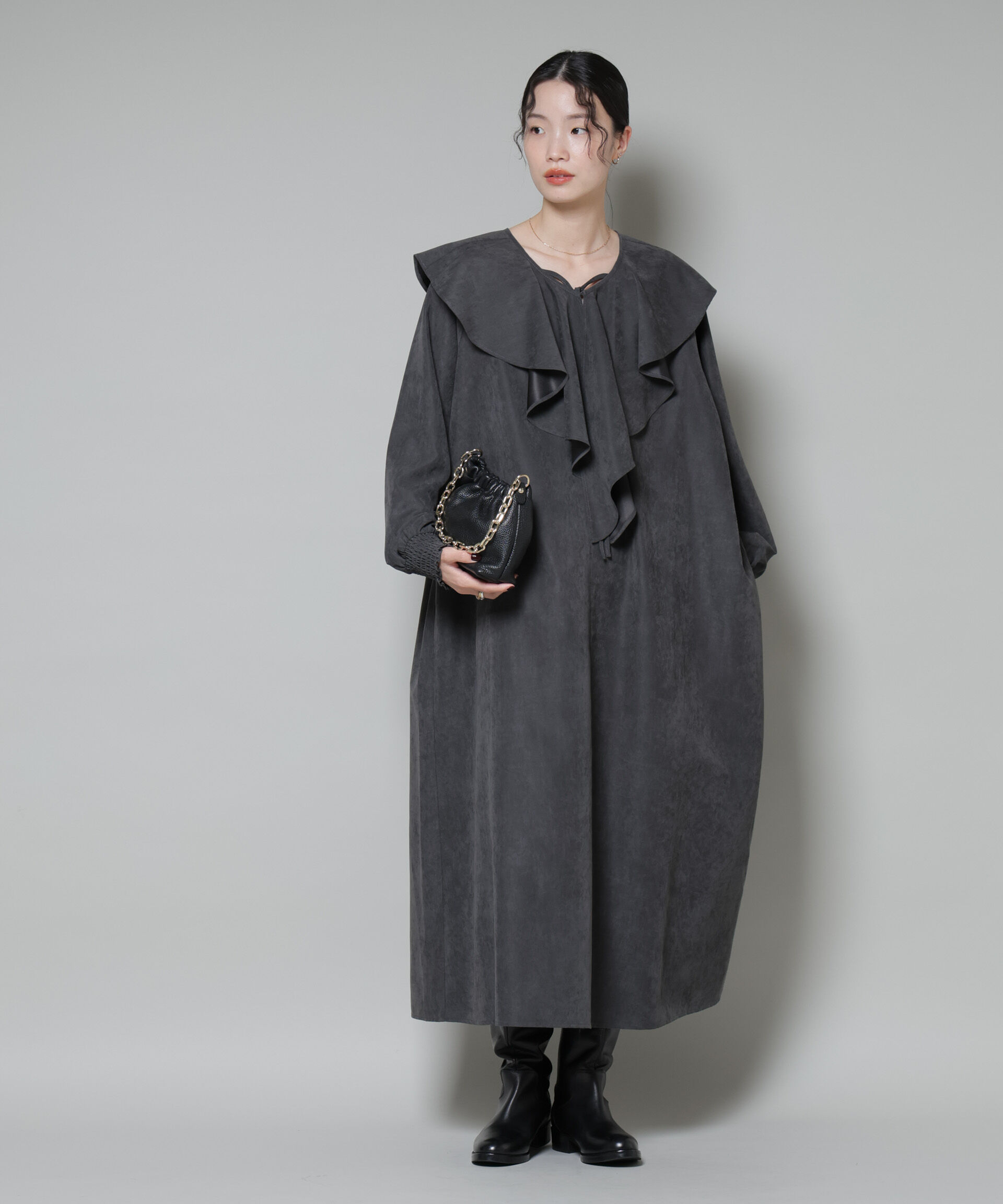 nano･universe「取り外し可能ラッフルカラー付きピーチフレアワンピース」|ワンピース|