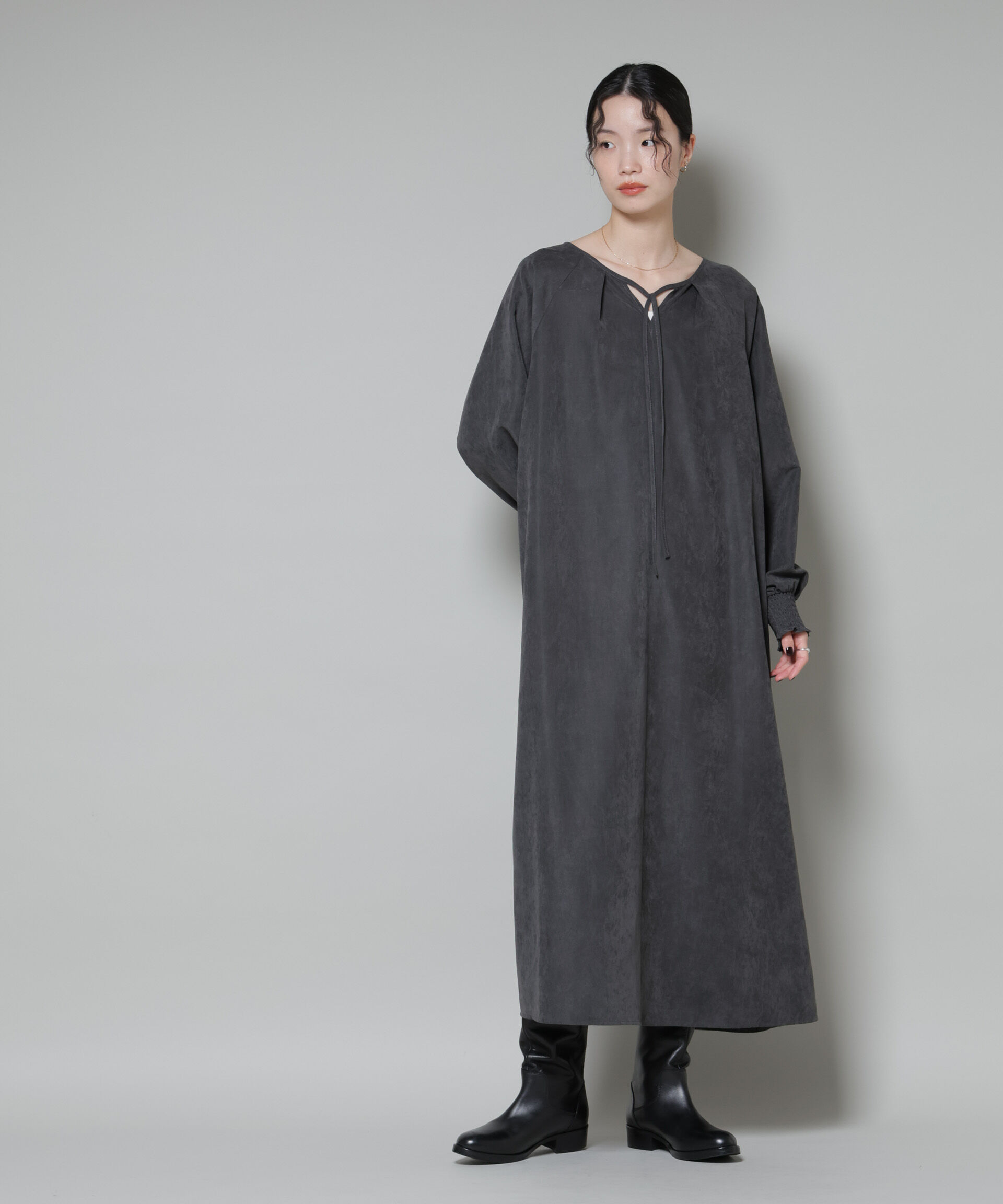 nano･universe「取り外し可能ラッフルカラー付きピーチフレアワンピース」|ワンピース|