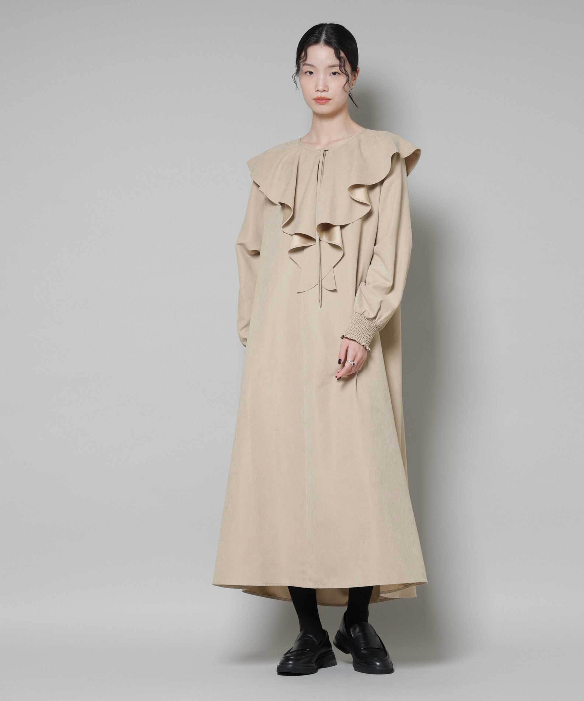 nano･universe「取り外し可能ラッフルカラー付きピーチフレアワンピース」|ワンピース|