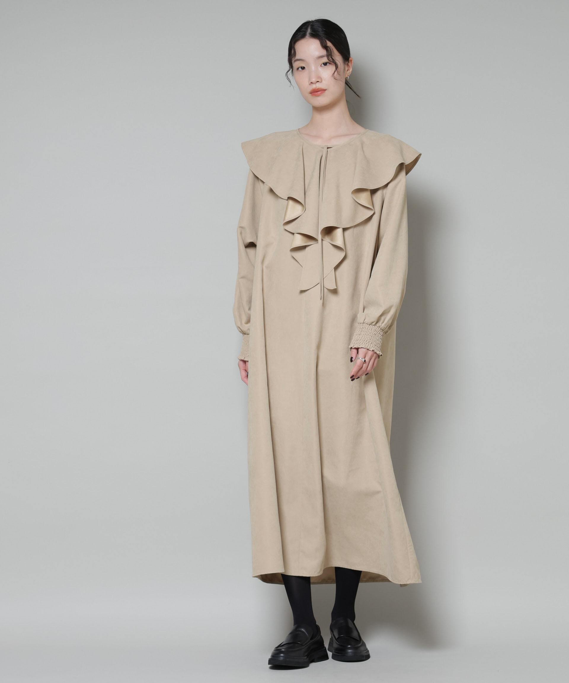 nano･universe「取り外し可能ラッフルカラー付きピーチフレアワンピース」|ワンピース|