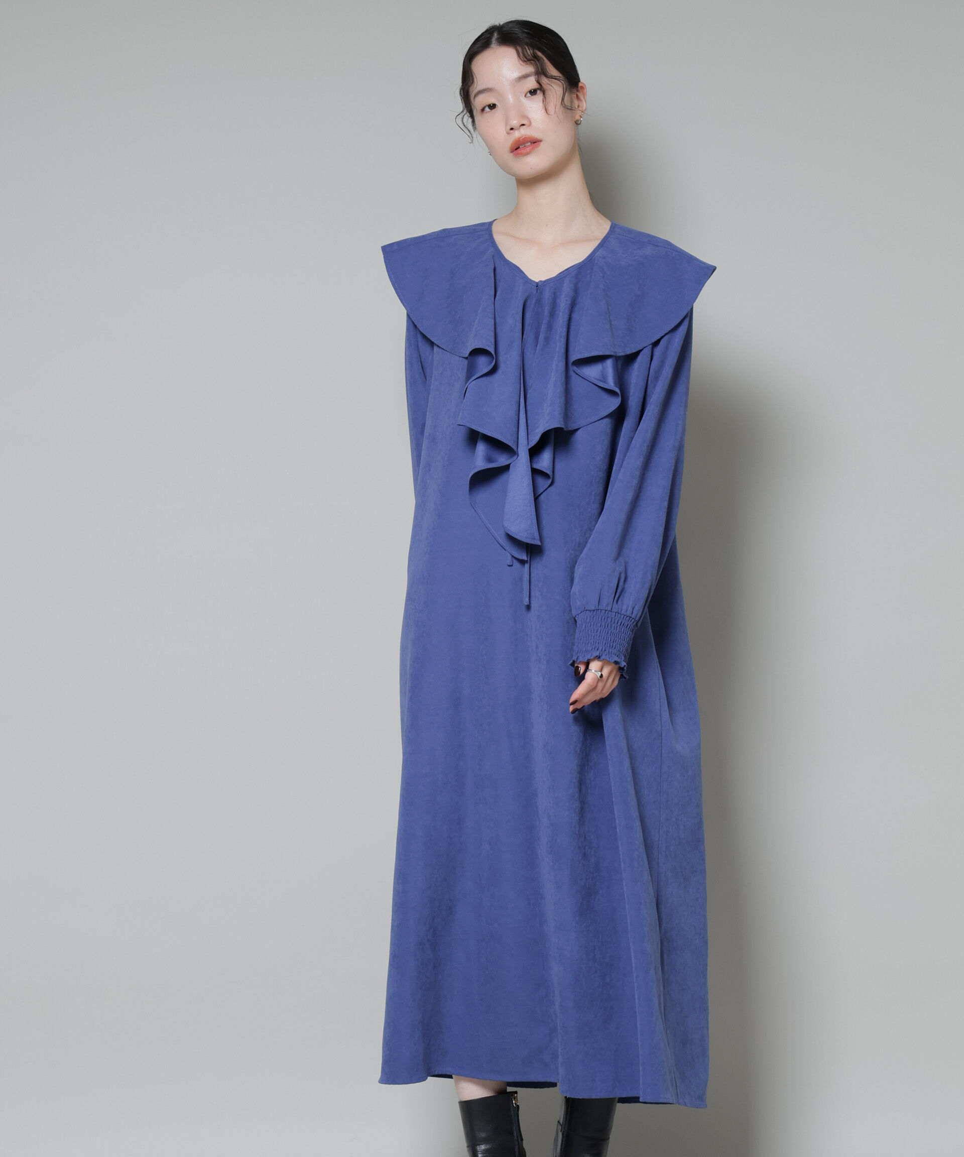 nano･universe「取り外し可能ラッフルカラー付きピーチフレアワンピース」|ワンピース|