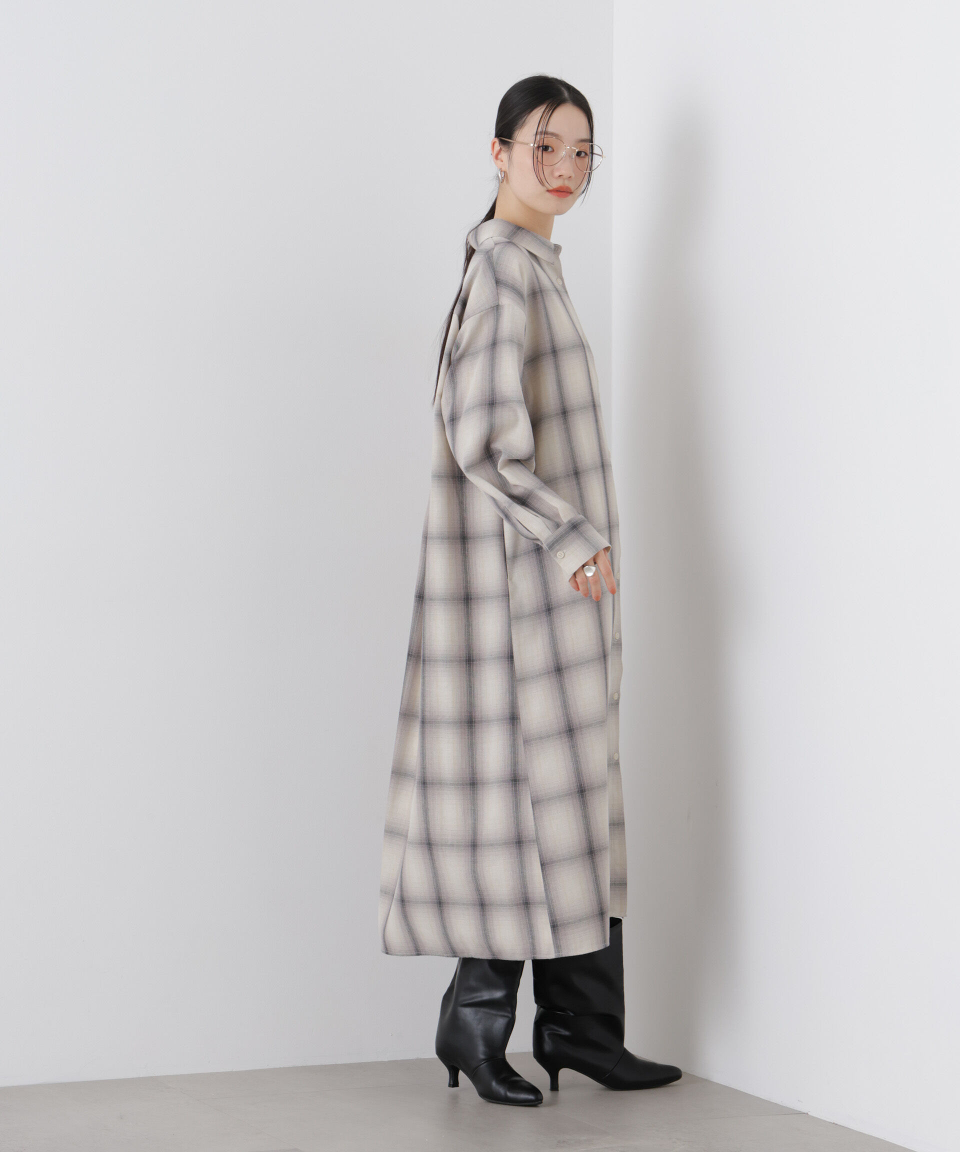 nano･universe「オンブレーツイルチェックシャツワンピース」|ワンピース|