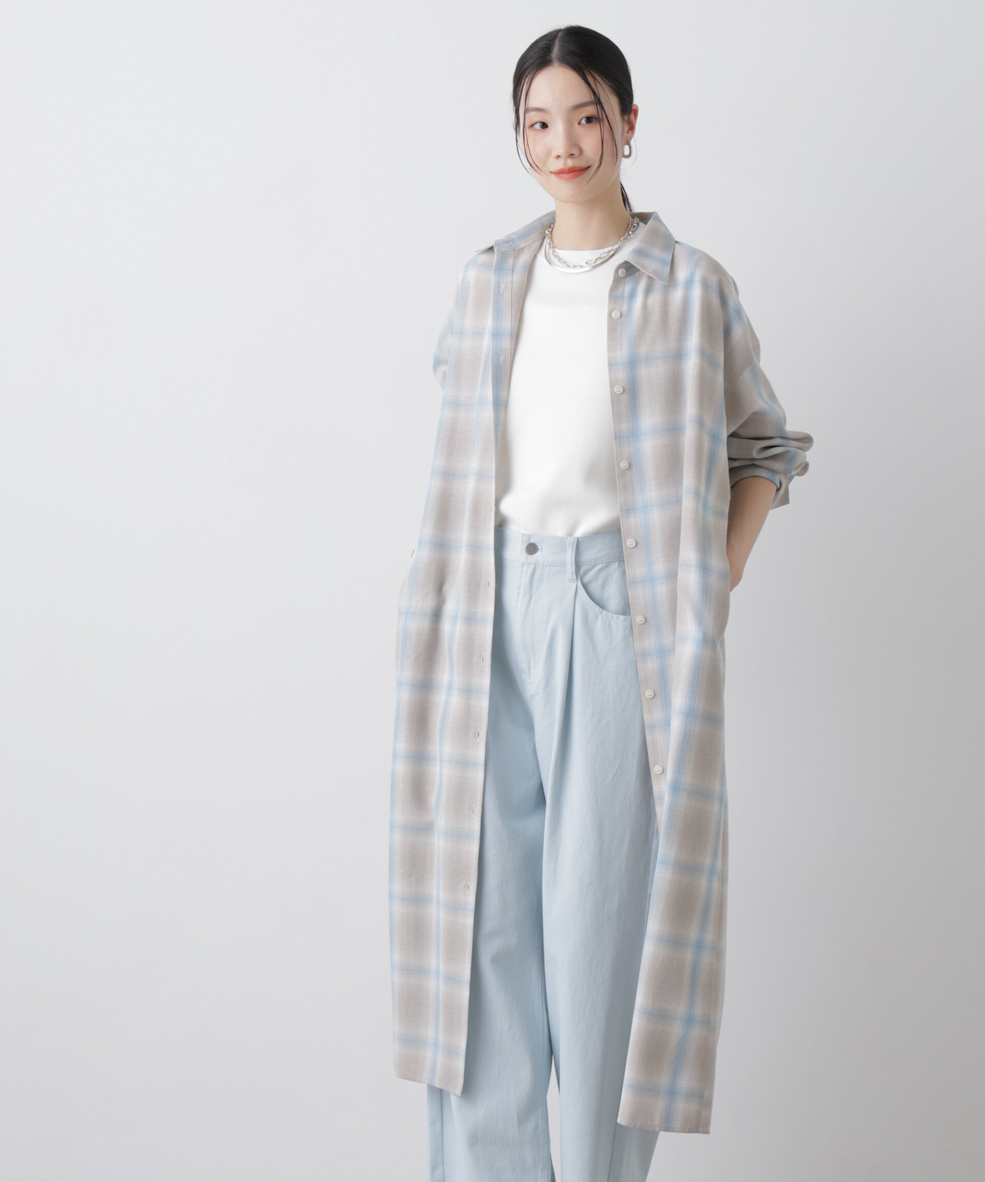 nano･universe「オンブレーツイルチェックシャツワンピース」|ワンピース|