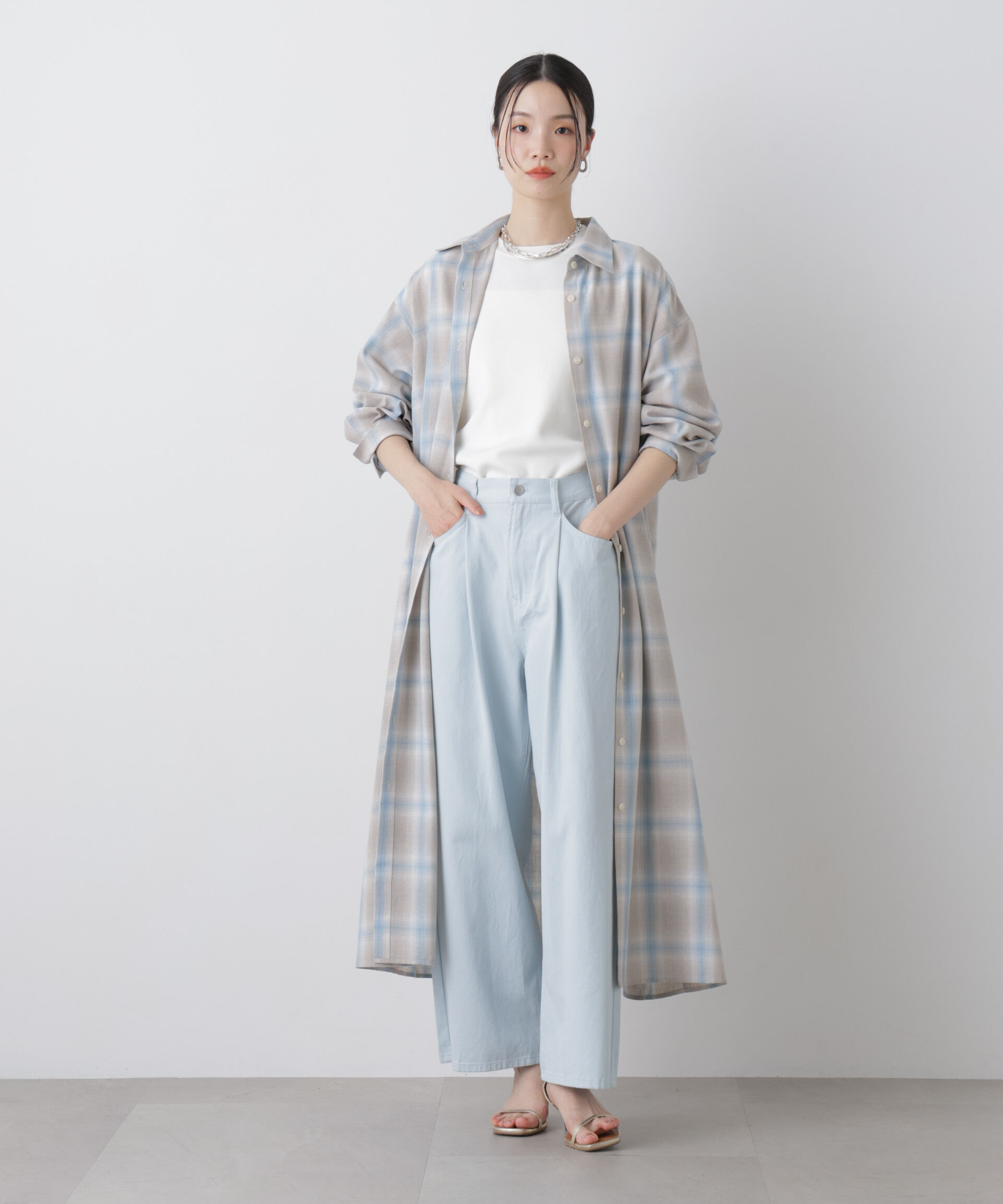 nano･universe「オンブレーツイルチェックシャツワンピース」|ワンピース|