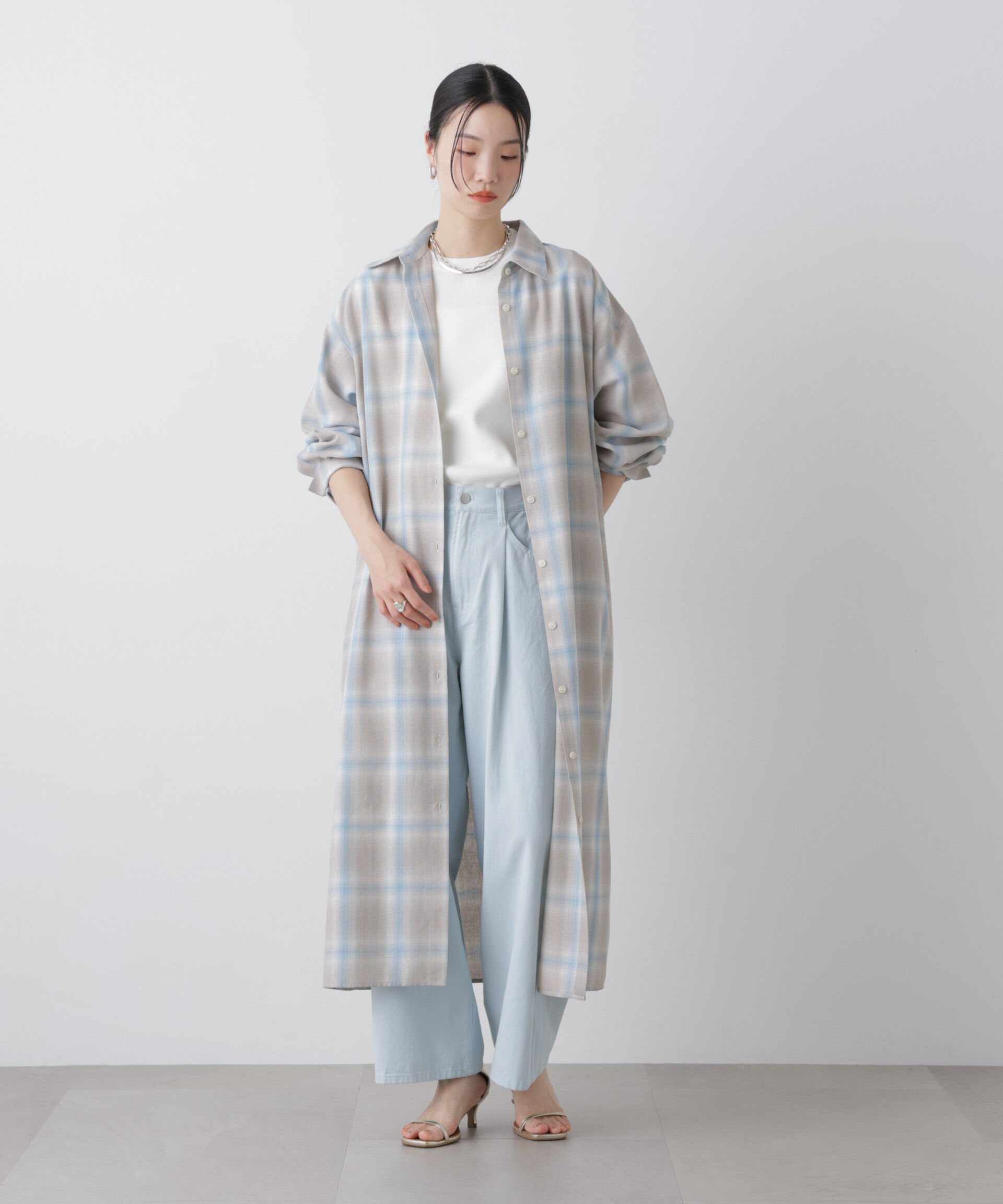 nano･universe「オンブレーツイルチェックシャツワンピース」|ワンピース|