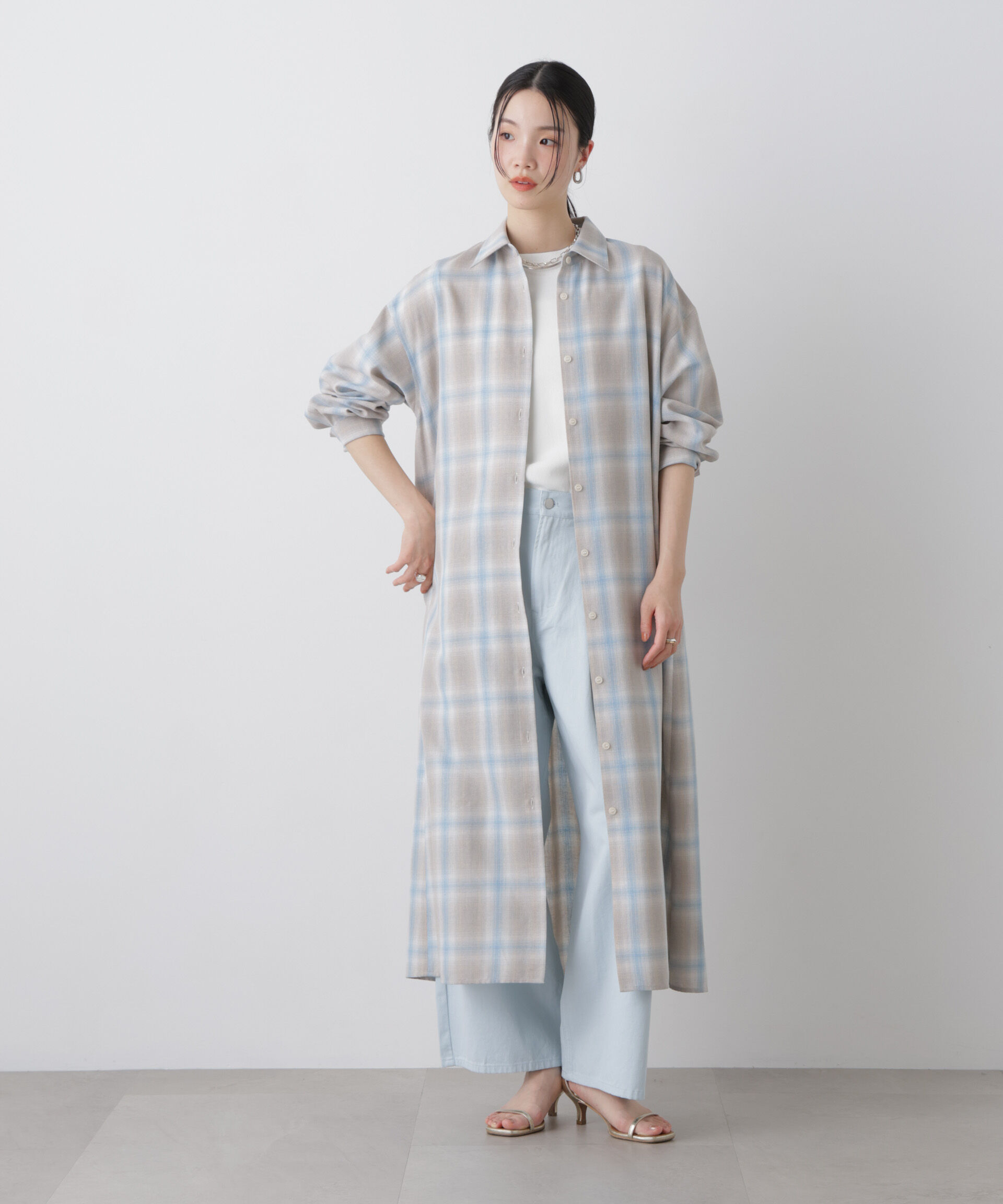 nano･universe「オンブレーツイルチェックシャツワンピース」|ワンピース|