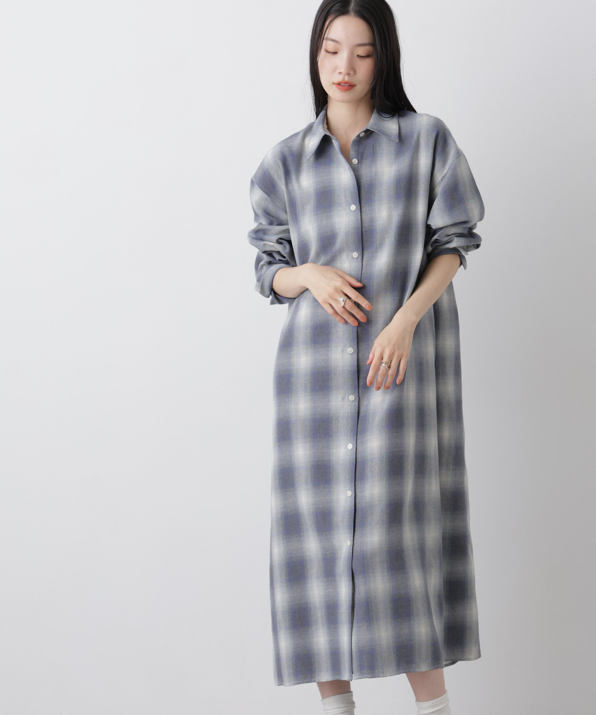 nano･universe「オンブレーツイルチェックシャツワンピース」|ワンピース|