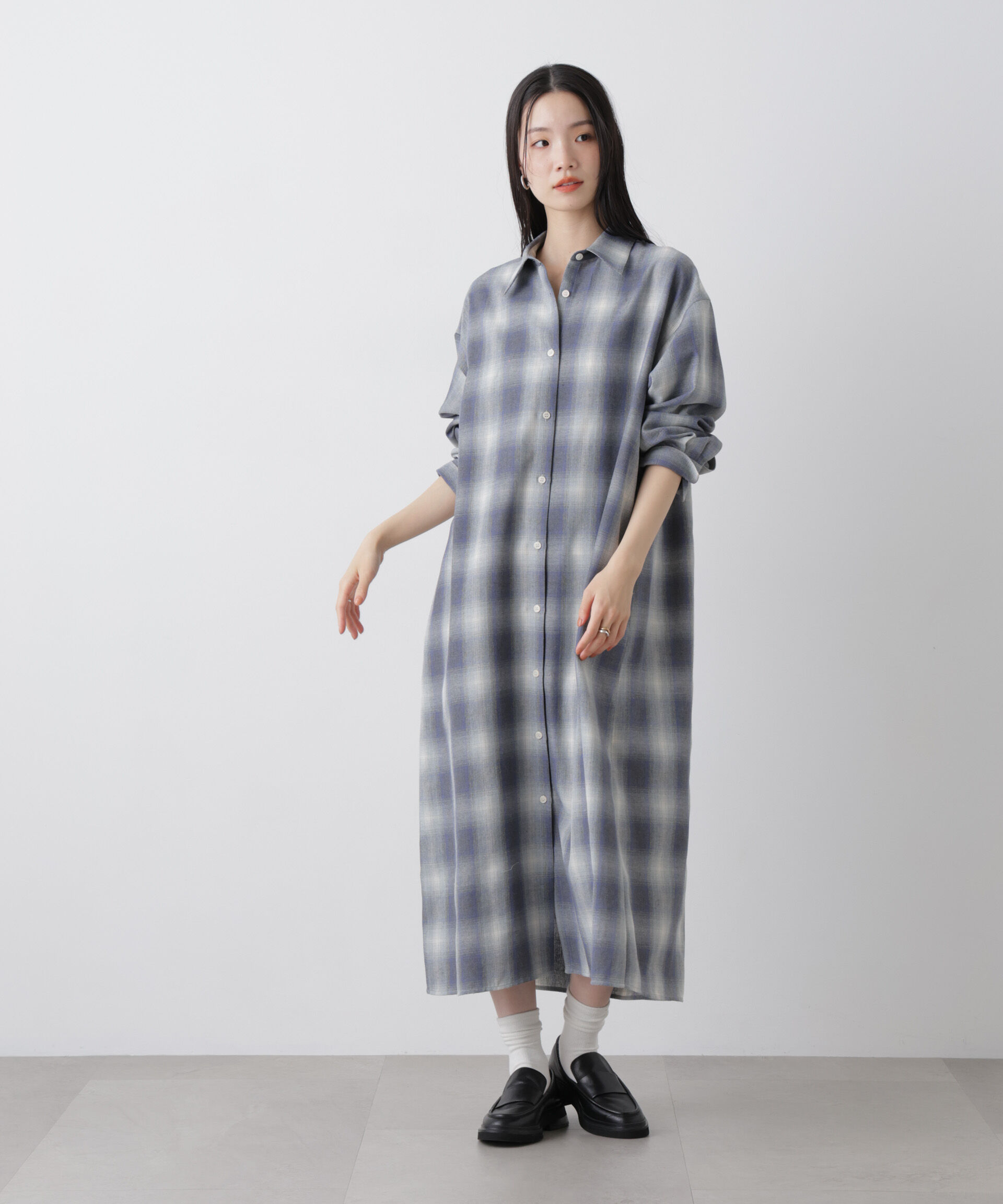 nano･universe「オンブレーツイルチェックシャツワンピース」|ワンピース|