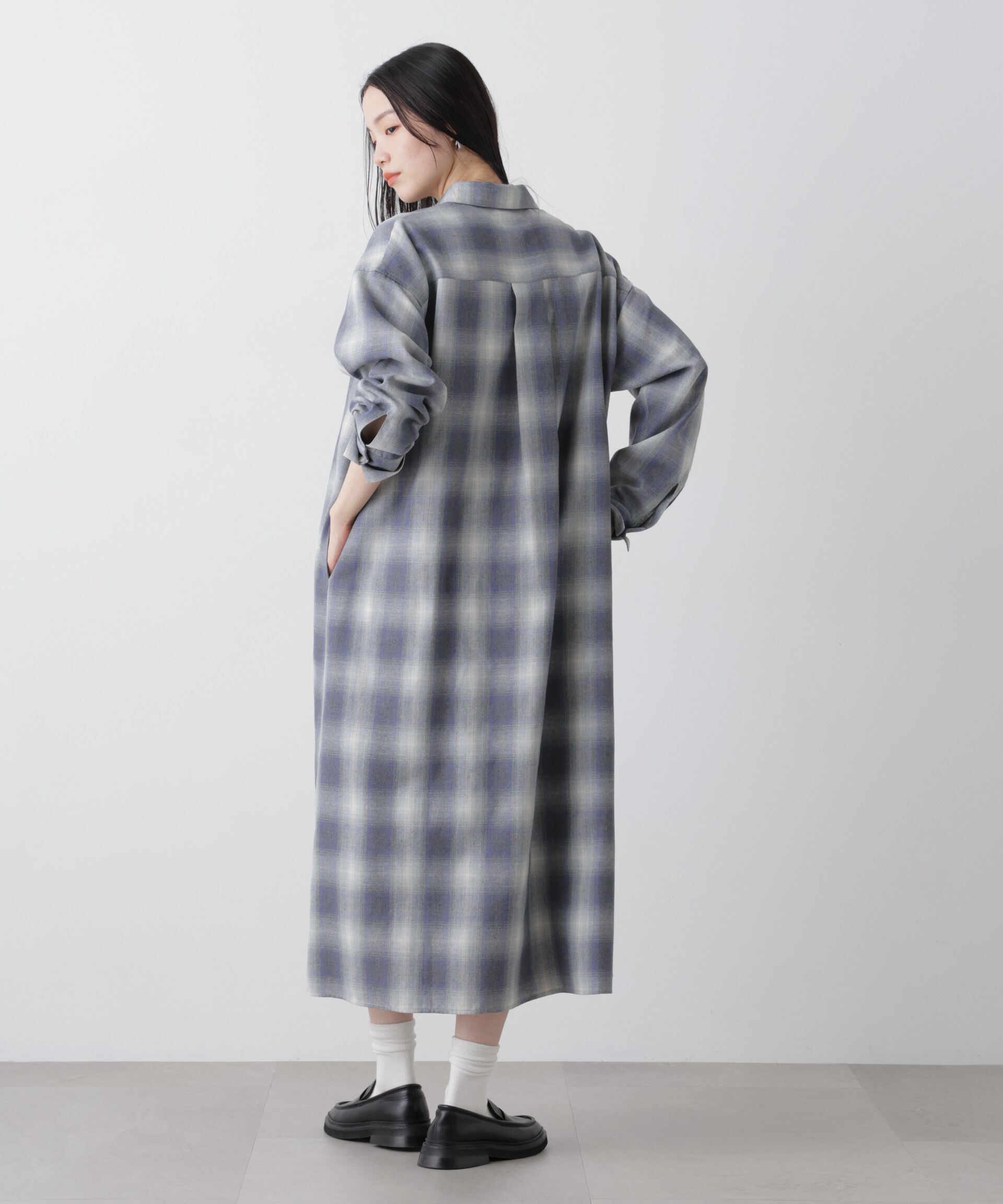 nano･universe「オンブレーツイルチェックシャツワンピース」|ワンピース|