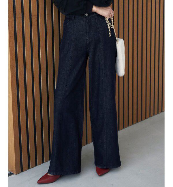 自由区「【洗える】ウスカルデニムバギー パンツ」|デニム|インディゴ