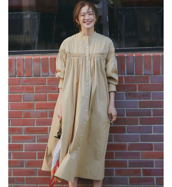 23区「【洗える】コンパクトライトクロス ピンタック ワンピース」|ワンピース|ベージュ系