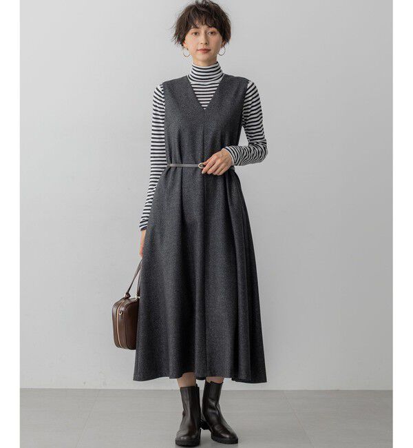 23区「ラメミックスツイード Vネックワンピース」|ワンピース|