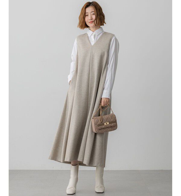 23区「ラメミックスツイード Vネックワンピース」|ワンピース|