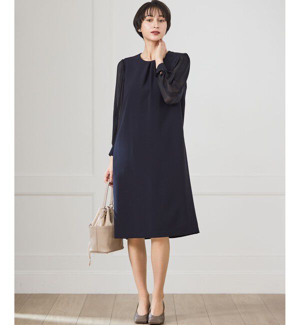 23区「【セットアップ対応/洗える】トリアセダブルジョーゼット シフォンスリーブ ワンピース」|ワンピース|