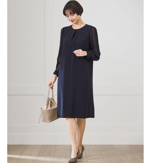 23区「【セットアップ対応/洗える】トリアセダブルジョーゼット シフォンスリーブ ワンピース」|ワンピース|