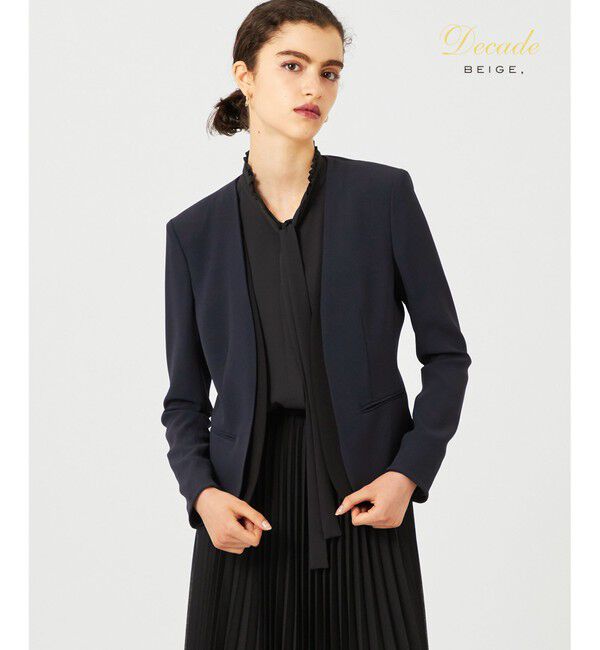 BEIGE,「CINDY / ダブルカラージャケット」|ノーカラージャケット|Navy&times;Black