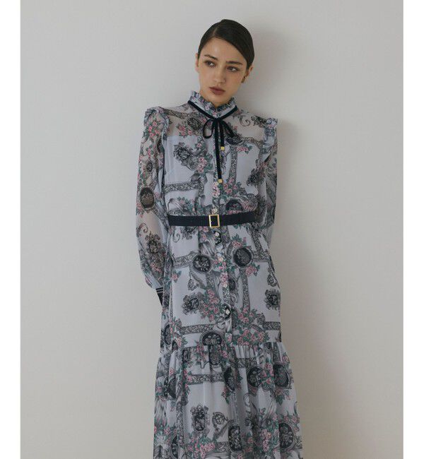 GRACE CONTINENTAL「オーナメントフラワープリントワンピース」|ワンピース|ブルー