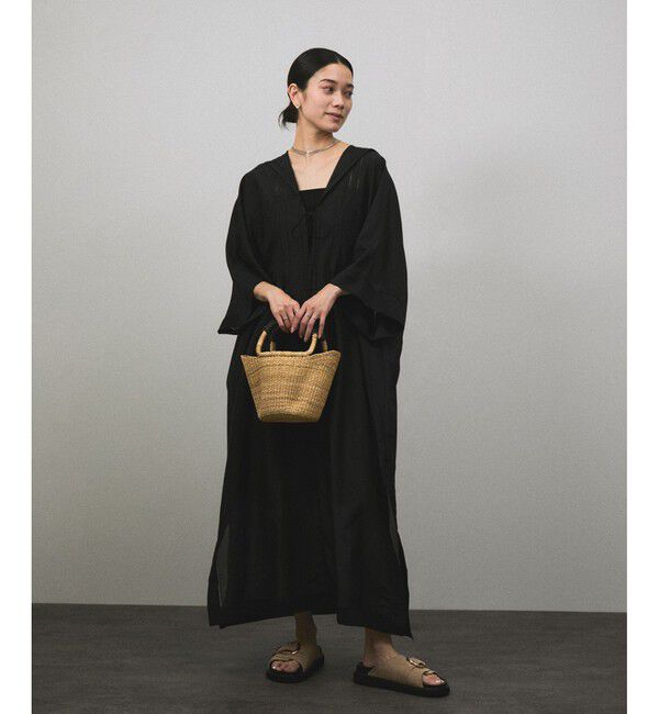 SALON adam et rope'「コットンシルクフードカフタンワンピース」|ワンピース|ブラック(01)
