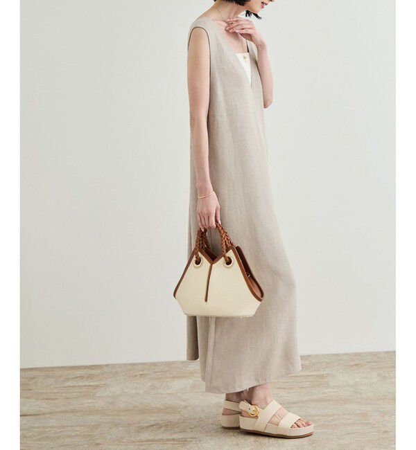 ROPE「尾州リネン ディープＶネックフレアワンピース」|ワンピース|ベージュ(27)