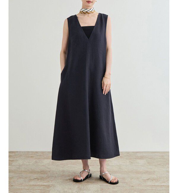 ROPE「尾州リネン ディープＶネックフレアワンピース」|ワンピース|