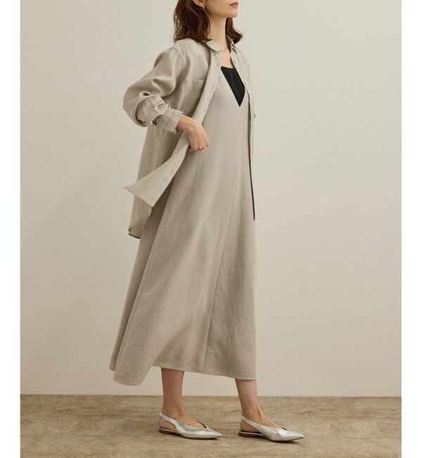 ROPE「尾州リネン ディープＶネックフレアワンピース」|ワンピース|