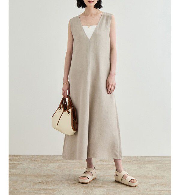 ROPE「尾州リネン ディープＶネックフレアワンピース」|ワンピース|