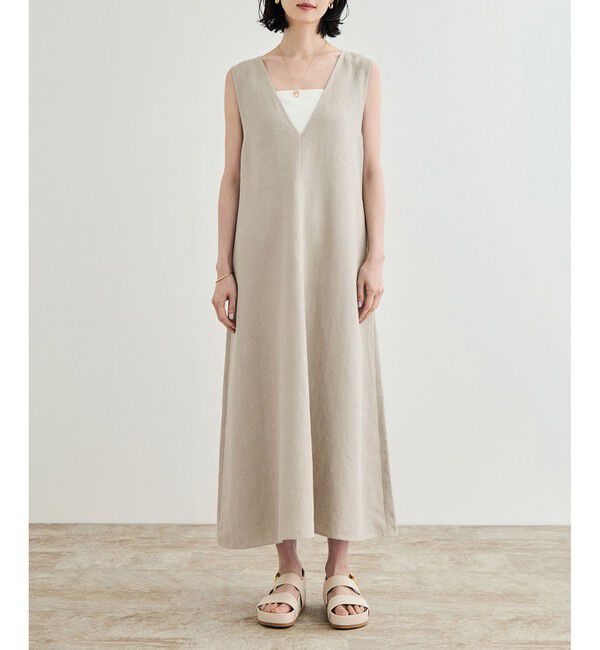 ROPE「尾州リネン ディープＶネックフレアワンピース」|ワンピース|
