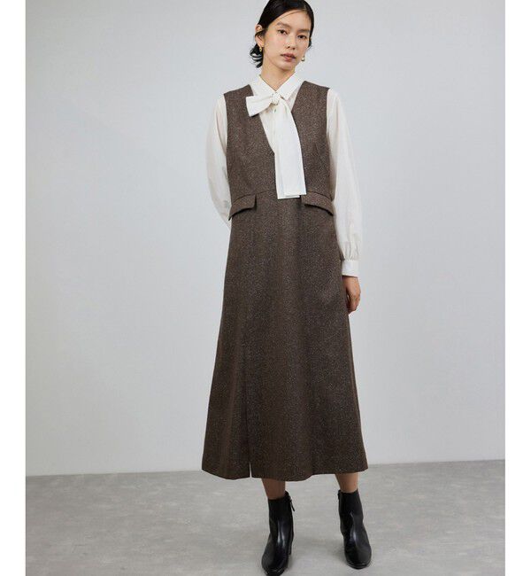ROPE「スノーツイードジャンパースカート/イージーケア」|ワンピース|ブラウン系(22)