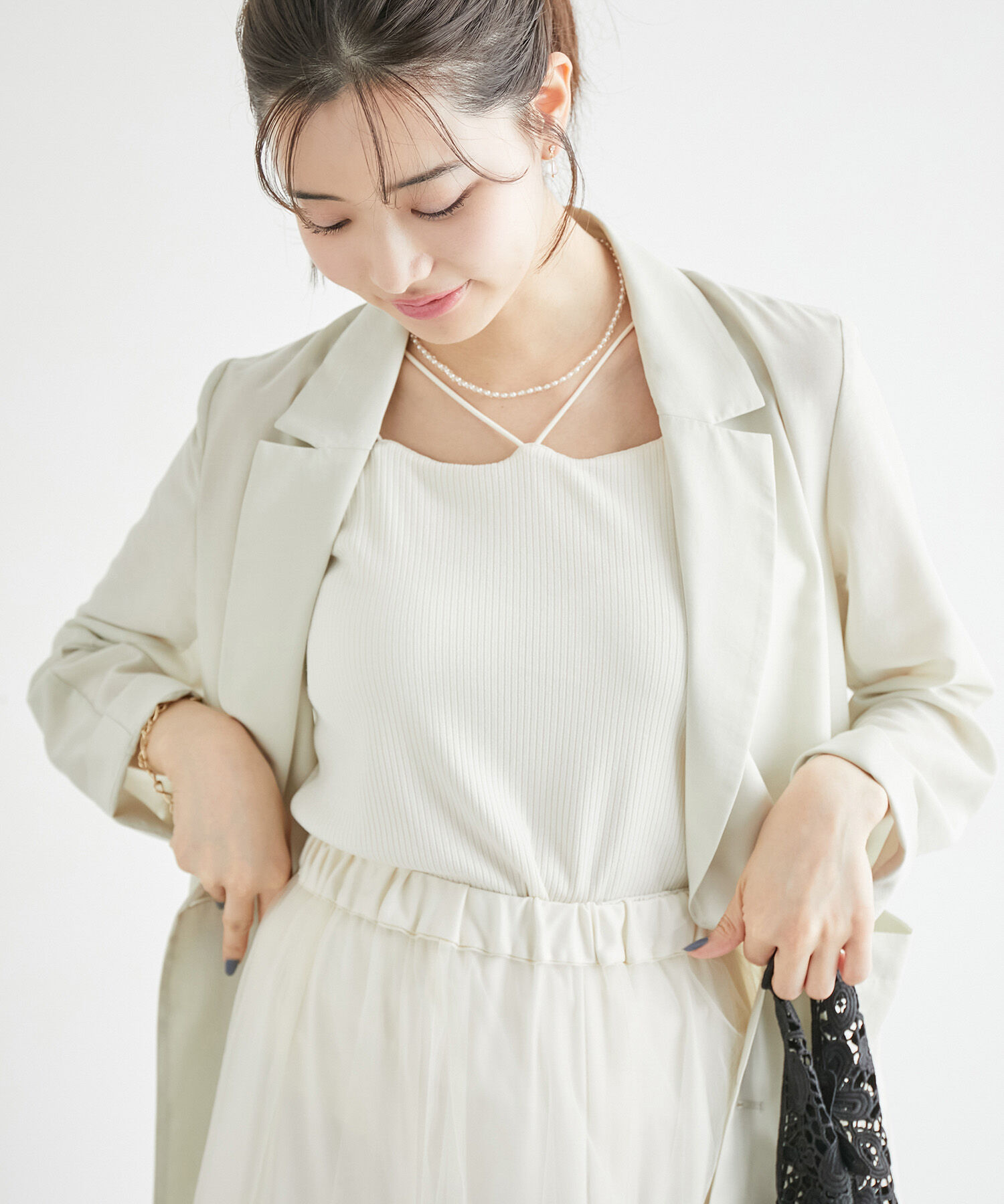 Rope&rsquo;Picnic「コード使いカップ付きリブキャミインナー」|キャミソール|