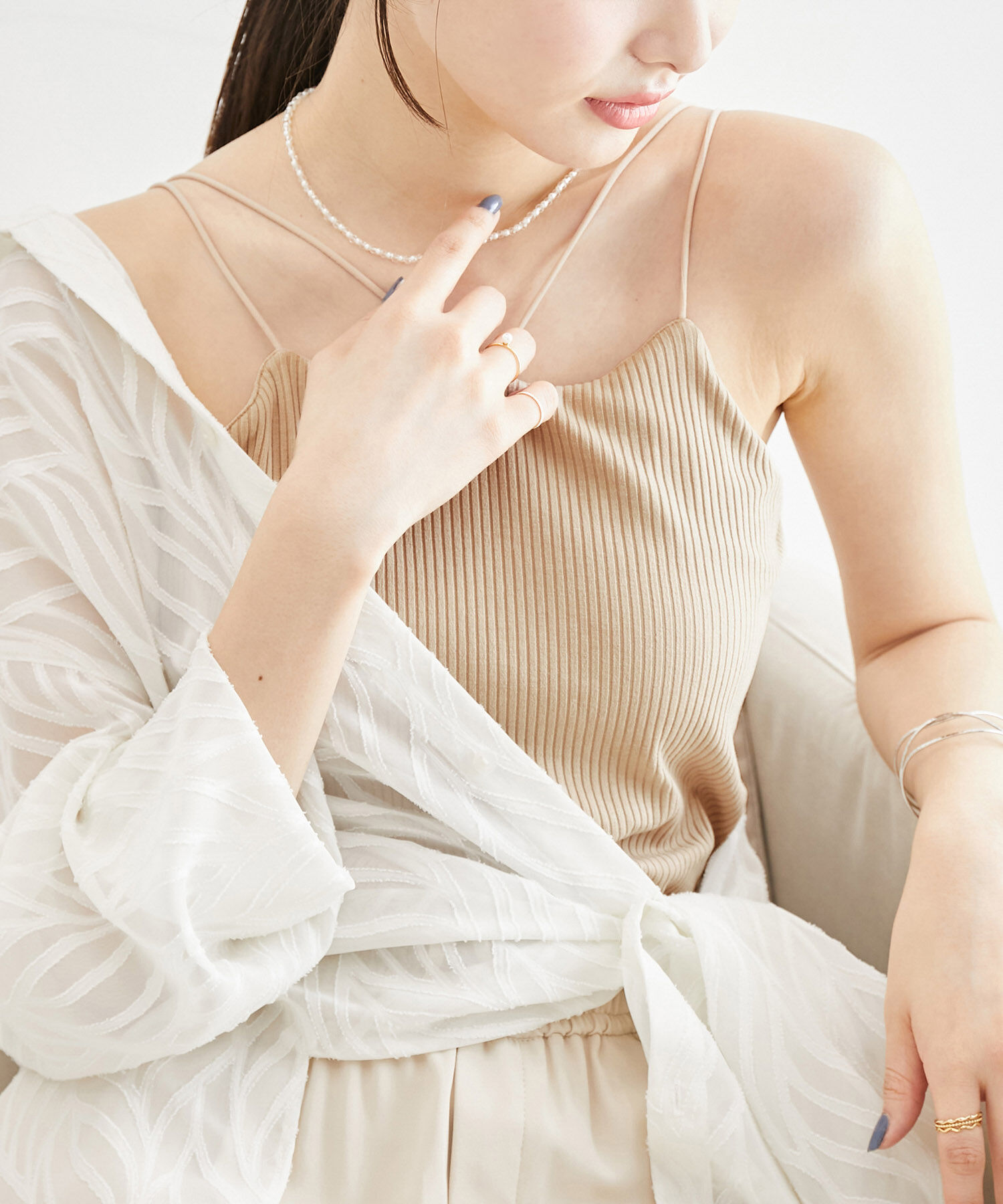 Rope&rsquo;Picnic「コード使いカップ付きリブキャミインナー」|キャミソール|