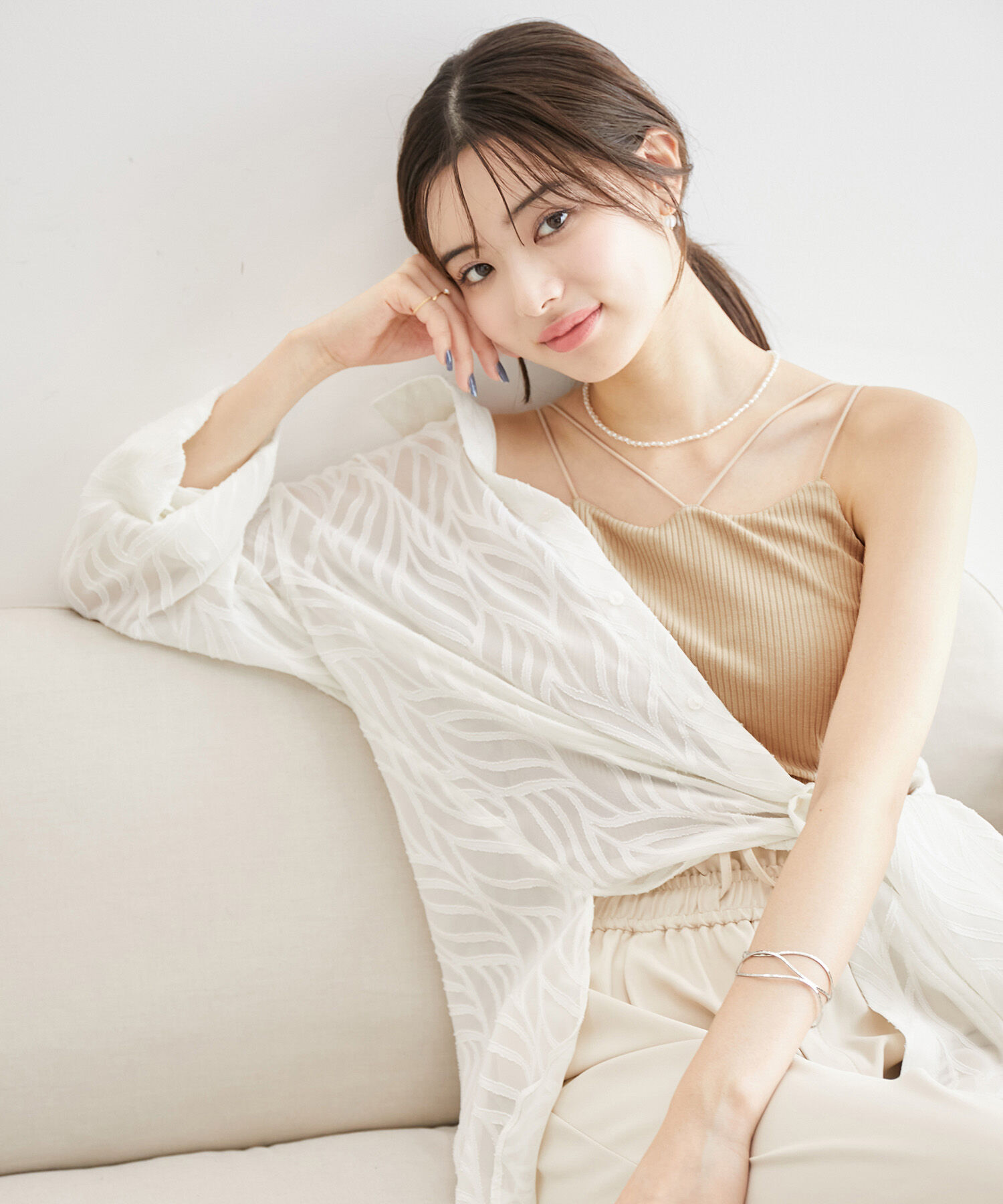 Rope&rsquo;Picnic「コード使いカップ付きリブキャミインナー」|キャミソール|