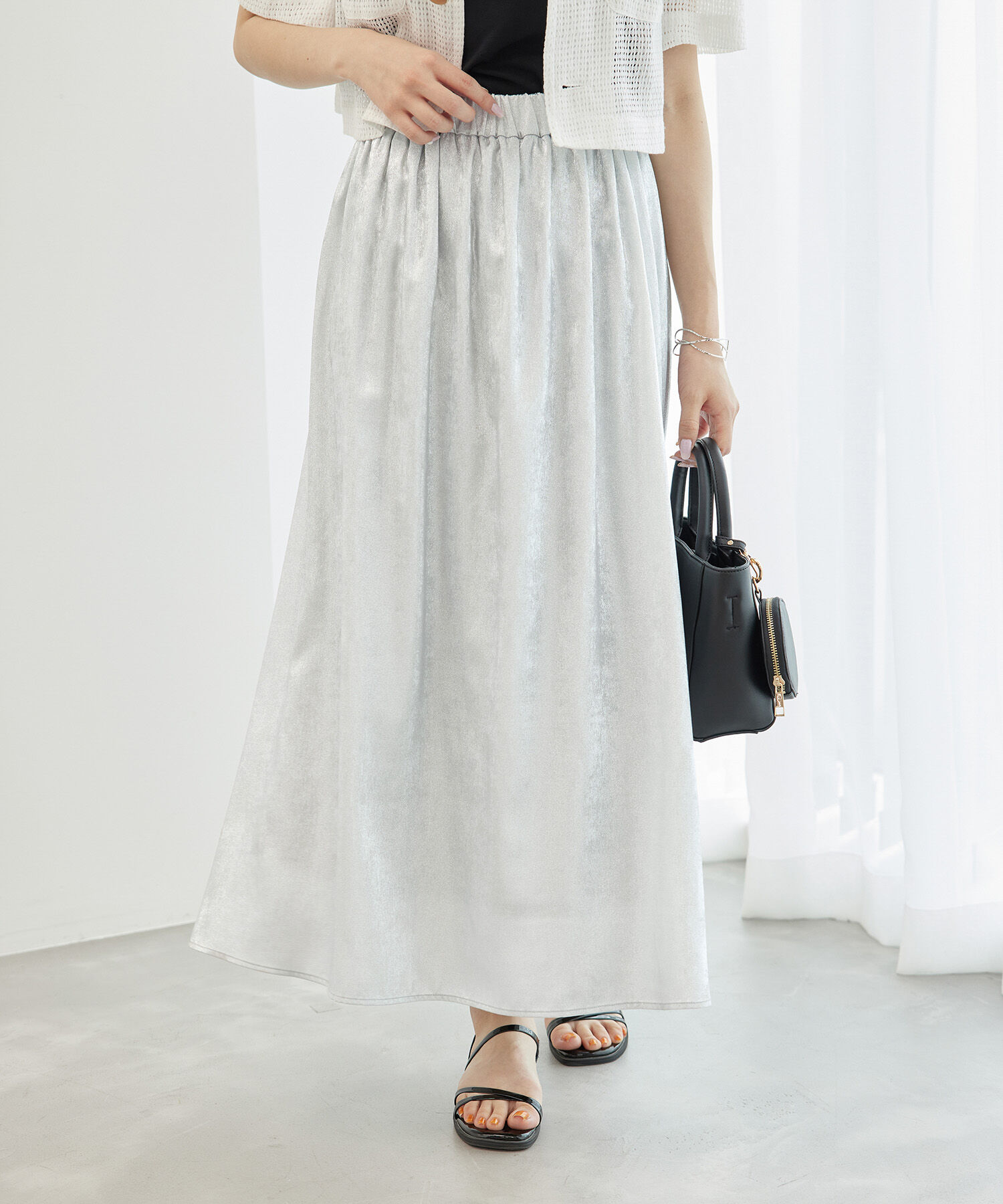 Rope&rsquo;Picnic「メタリックスカート」|スカート|シルバー(93)