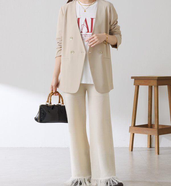  「サイドラインフリンジニットパンツ」|チノ|