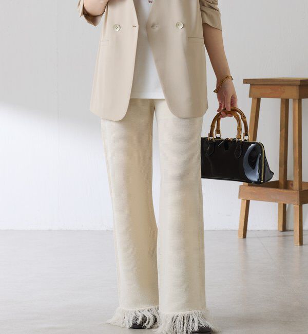  「サイドラインフリンジニットパンツ」|チノ|