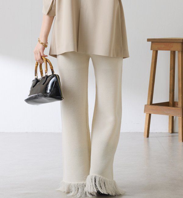  「サイドラインフリンジニットパンツ」|チノ|